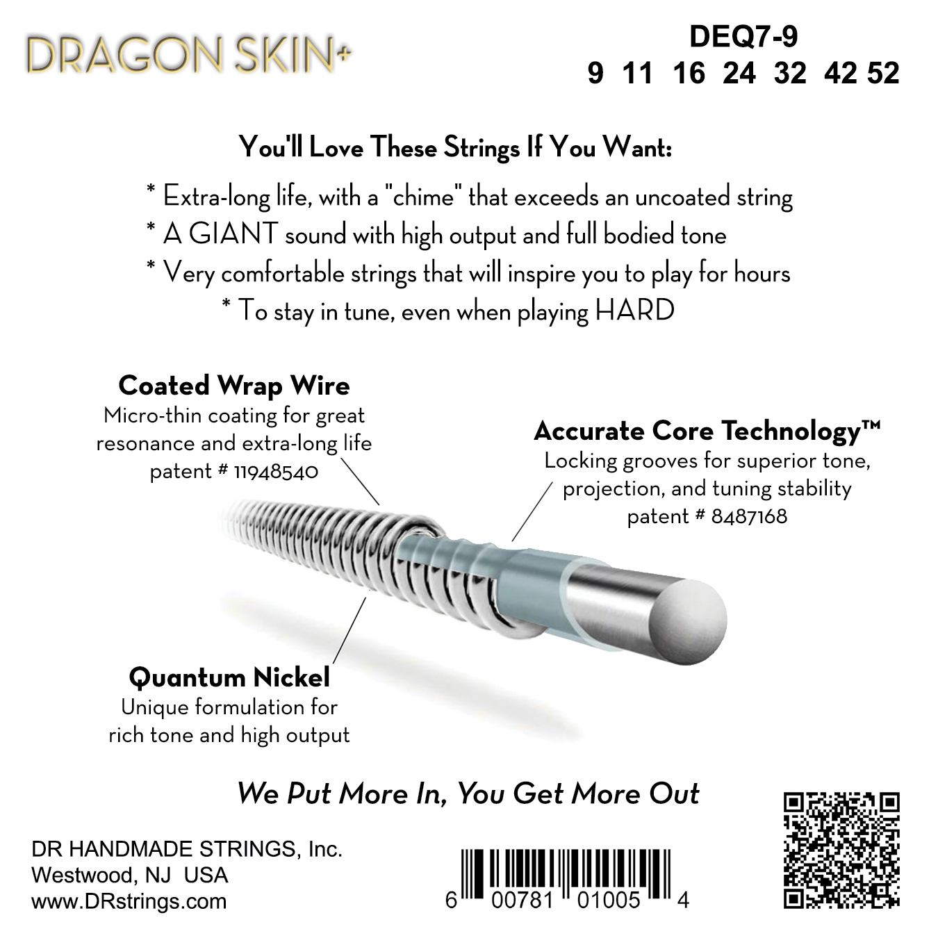 Dr Jeu De 7 Cordes Dragon Skin+ Core Technology Coated Wrap 9-52 - E-Gitarren Saiten - Variation 1