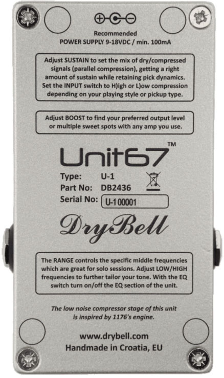 Drybell Unit 67 Boost Compressor Eq - Kompressor/Sustain/Noise gate Effektpedal - Variation 3