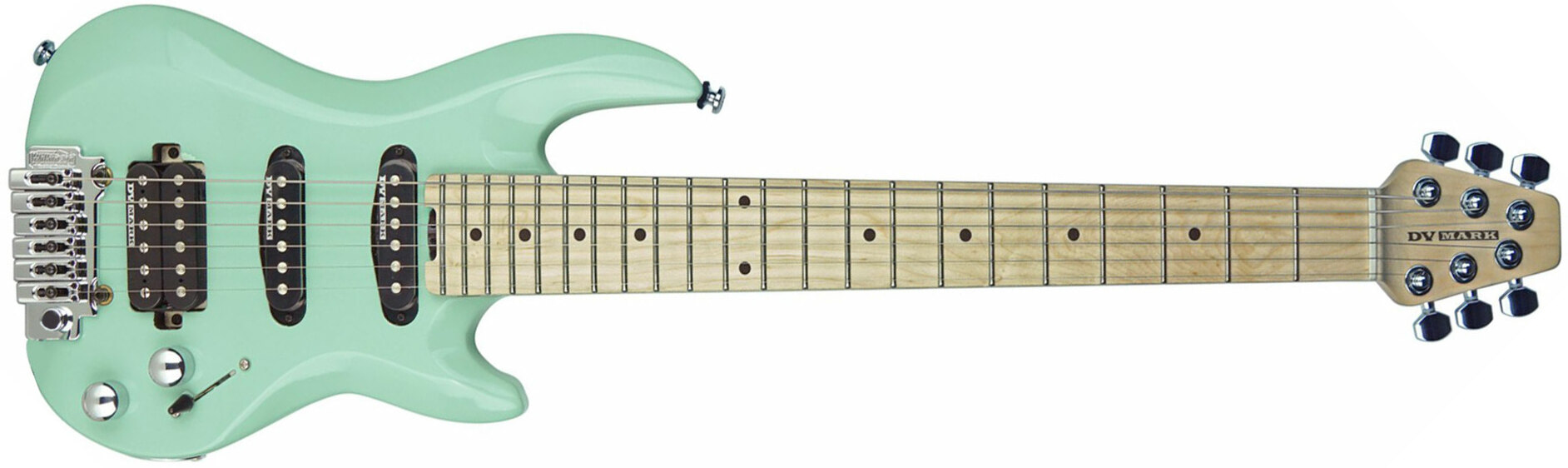 Dv Mark Dv Little Guitar F1 Hss Trem Mn - Carribean Green - Elektrische Reisegitarre - Main picture