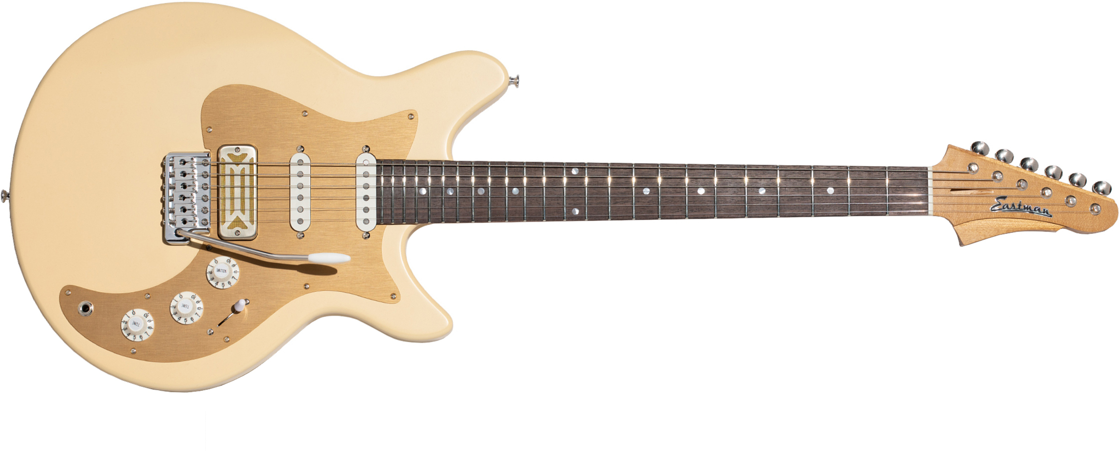 Eastman Dc62 Fullertone Hss Trem Mn - Truetone Satin Desert Sand - Retro-Rock-E-Gitarre - Main picture