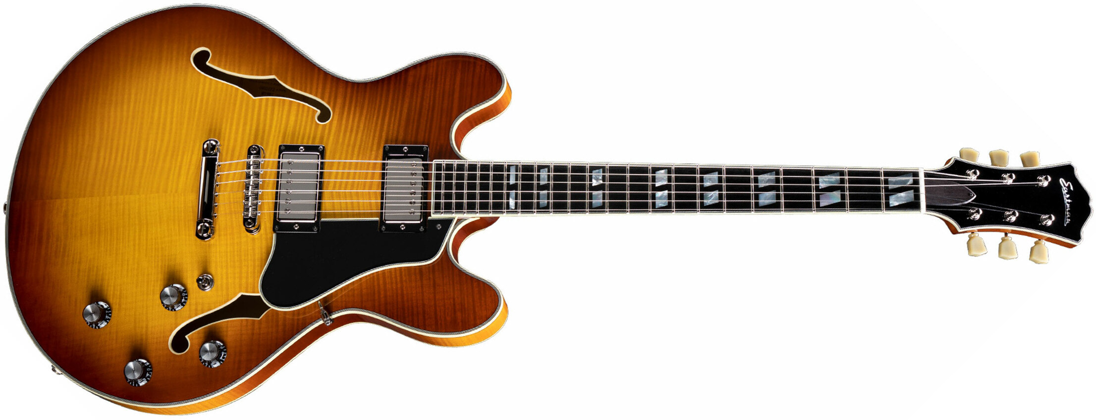 Eastman T486 Thinline Laminate Tout Erable Hh Seymour Duncan Ht Eb - Goldburst - Semi-Hollow E-Gitarre - Main picture