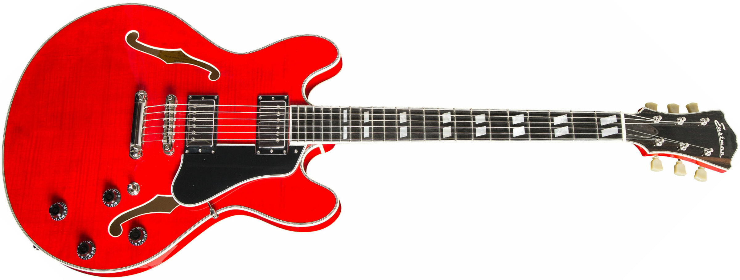 Eastman T486 Thinline Laminate Tout Erable Hh Seymour Duncan Ht Eb - Red - Semi-Hollow E-Gitarre - Main picture