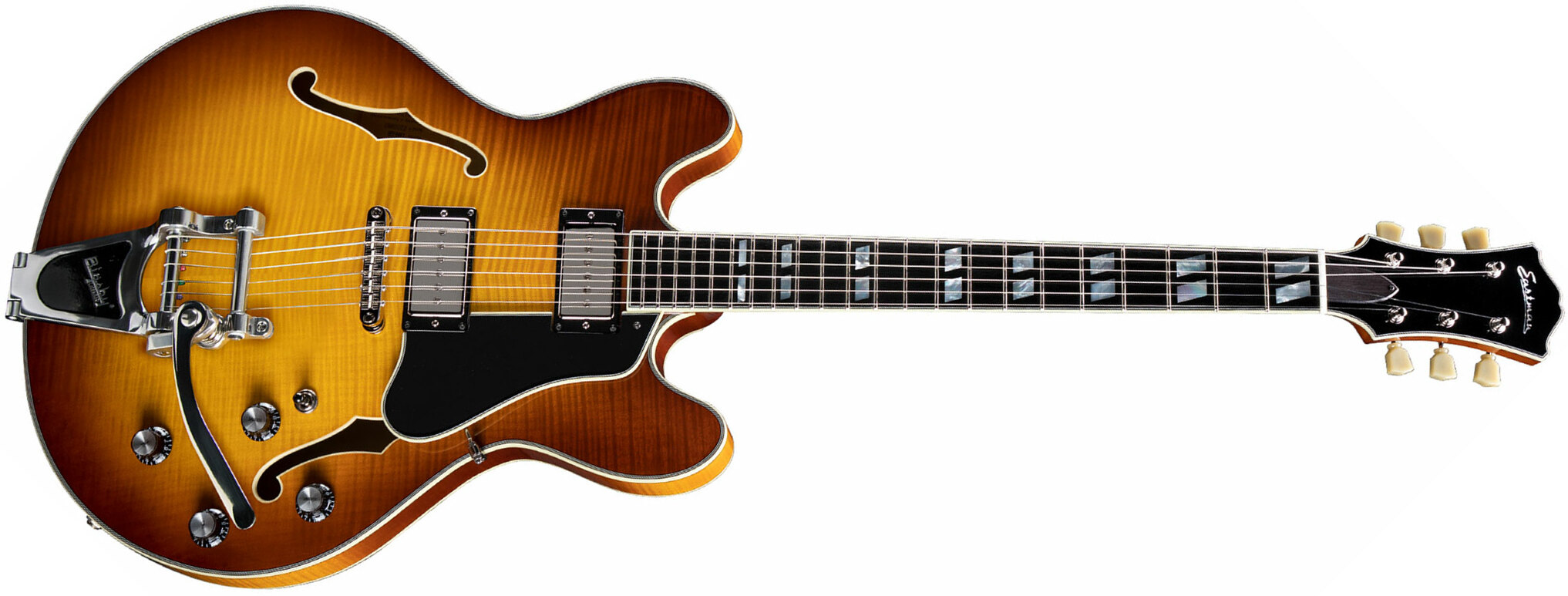 Eastman T486b Thinline Laminate Tout Erable Ss Seymour Duncan Bigsby Eb - Goldburst - Semi-Hollow E-Gitarre - Main picture