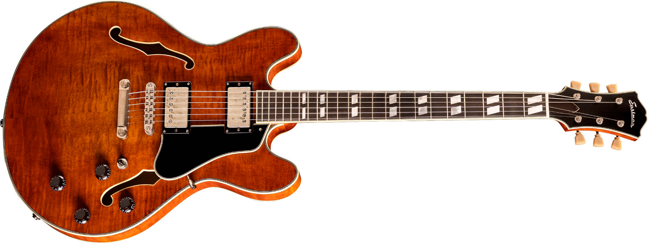 Eastman T59/tv Thinline 2h Seymour Duncan Ht Eb - Truetone Vintage Gloss Amber - Single-Cut-E-Gitarre - Main picture