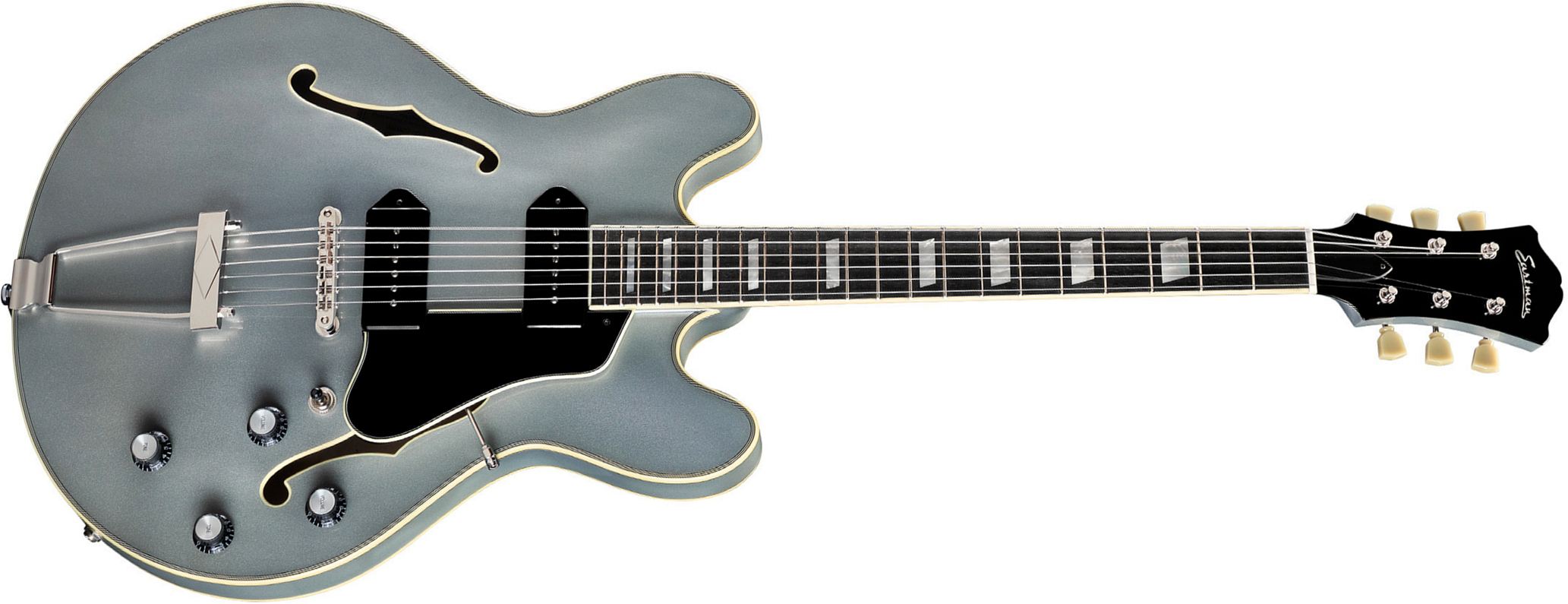 Eastman T64-t Trapeze Thinline 2s P90 Ht Rw Eb - Truetone Gloss Iced Blue Metallic - Semi-Hollow E-Gitarre - Main picture