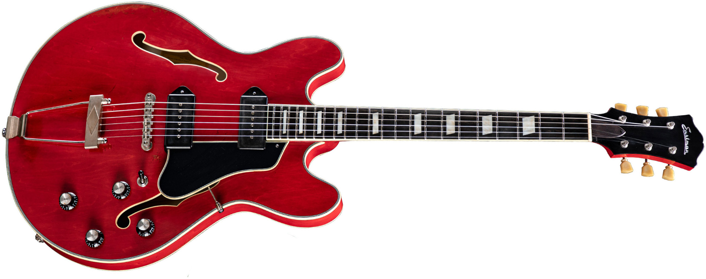 Eastman T64/v Thinline Laminate Tout Erable 2p90 Lollar Ht Eb - Antique Red - Semi-Hollow E-Gitarre - Main picture