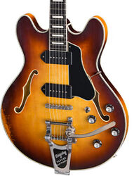 Semi-hollow e-gitarre Eastman T64/v Thinline Laminate - Goldburst