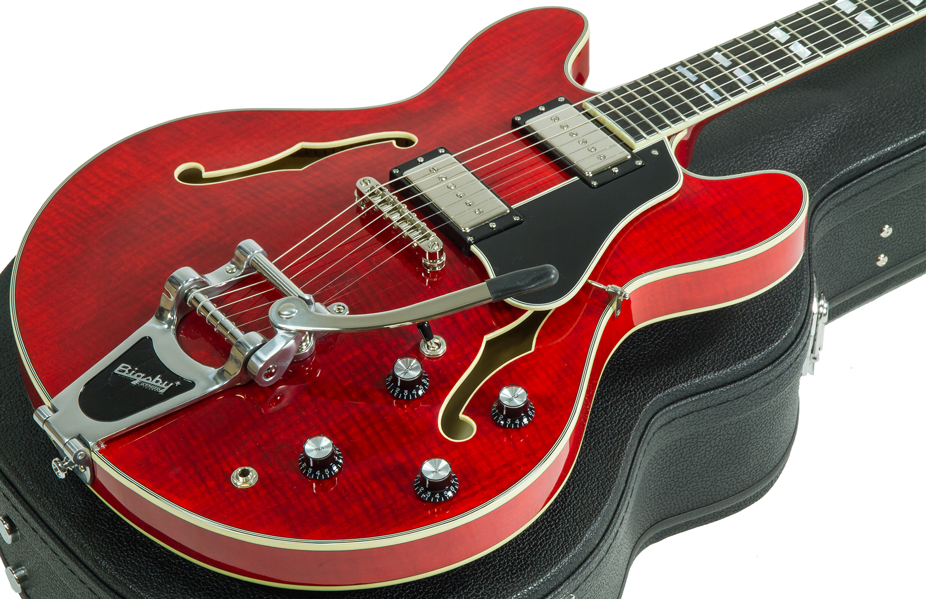 Eastman T486b Thinline Laminate Tout Erable Ss Seymour Duncan Bigsby Eb - Red - Semi-Hollow E-Gitarre - Variation 1