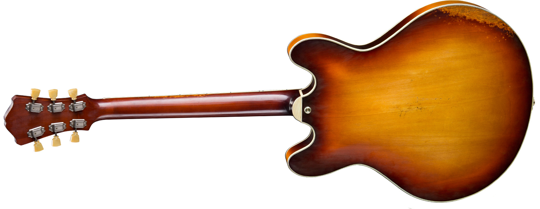 Eastman T64/v Thinline Laminate Tout Erable 2p90 Lollar Ht Eb - Antique Gold Burst - Semi-Hollow E-Gitarre - Variation 1