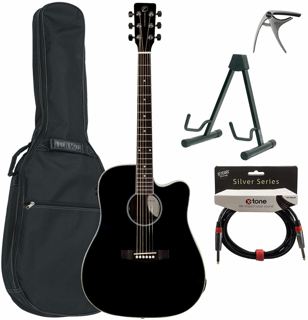 Eastone Dr100ce-blk +housse X-tone 2003 +capo +stand +jack - Black - Westerngitarre Set - Main picture