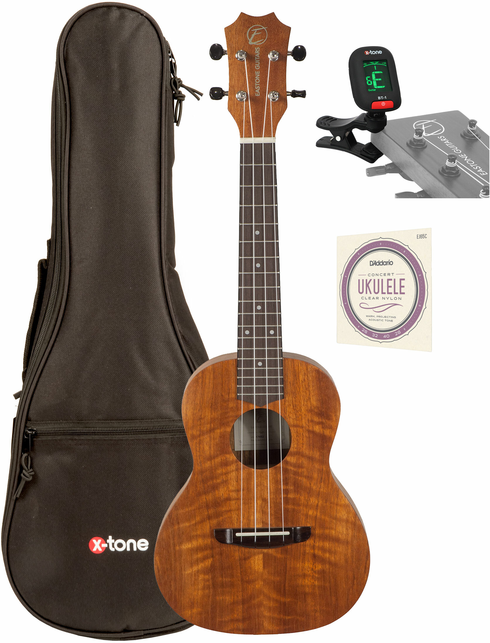 Eastone E1c23-nat Concert Tout Acacia +x-tone 3110 Tuner / 2021 Bag / D'addario Ej65c - Ukulele Paket - Main picture