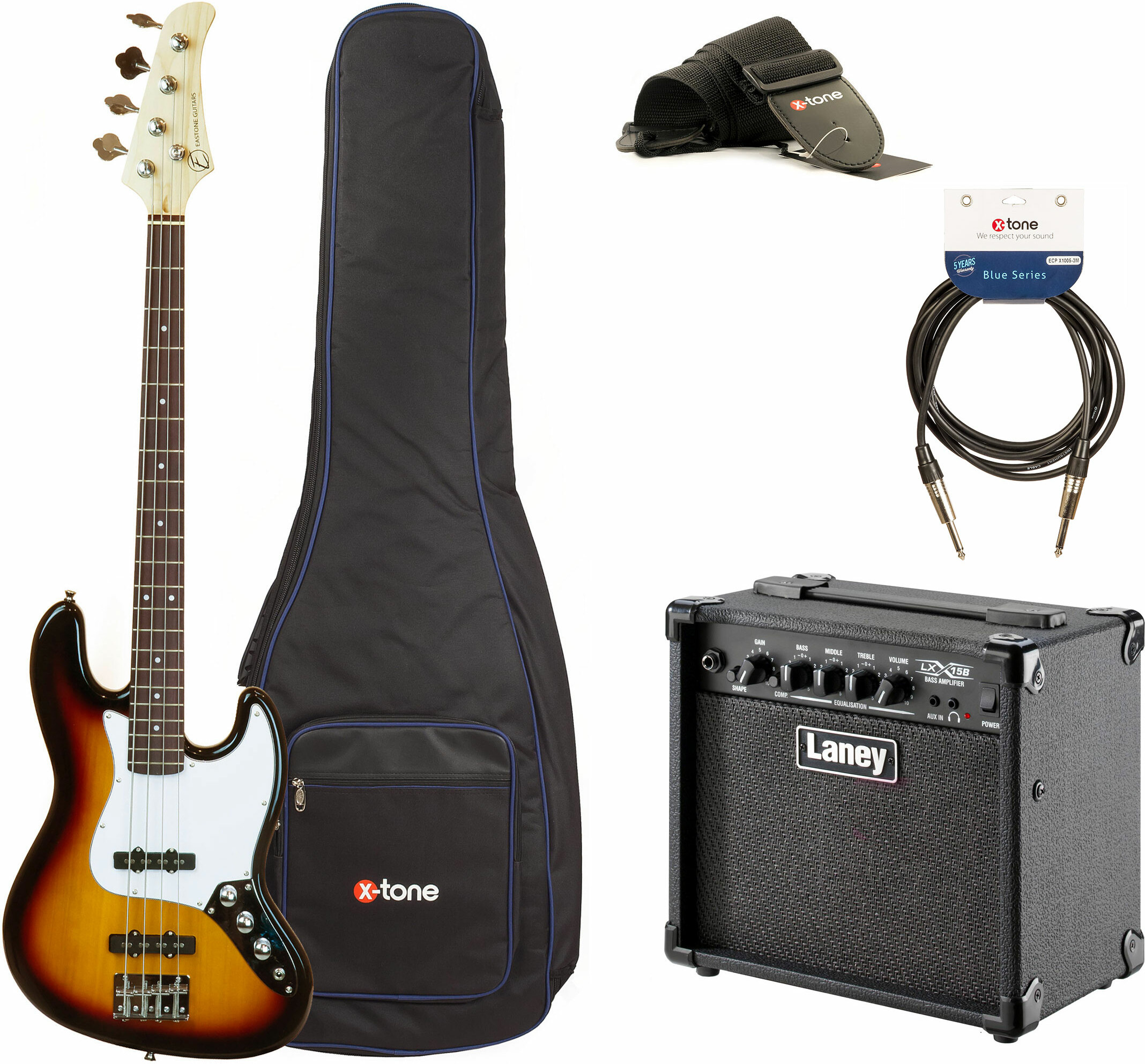 Eastone Jab +laney Lx15b +cable +housse +courroie - 3 Tone Sunburst - E-Bass Set - Main picture