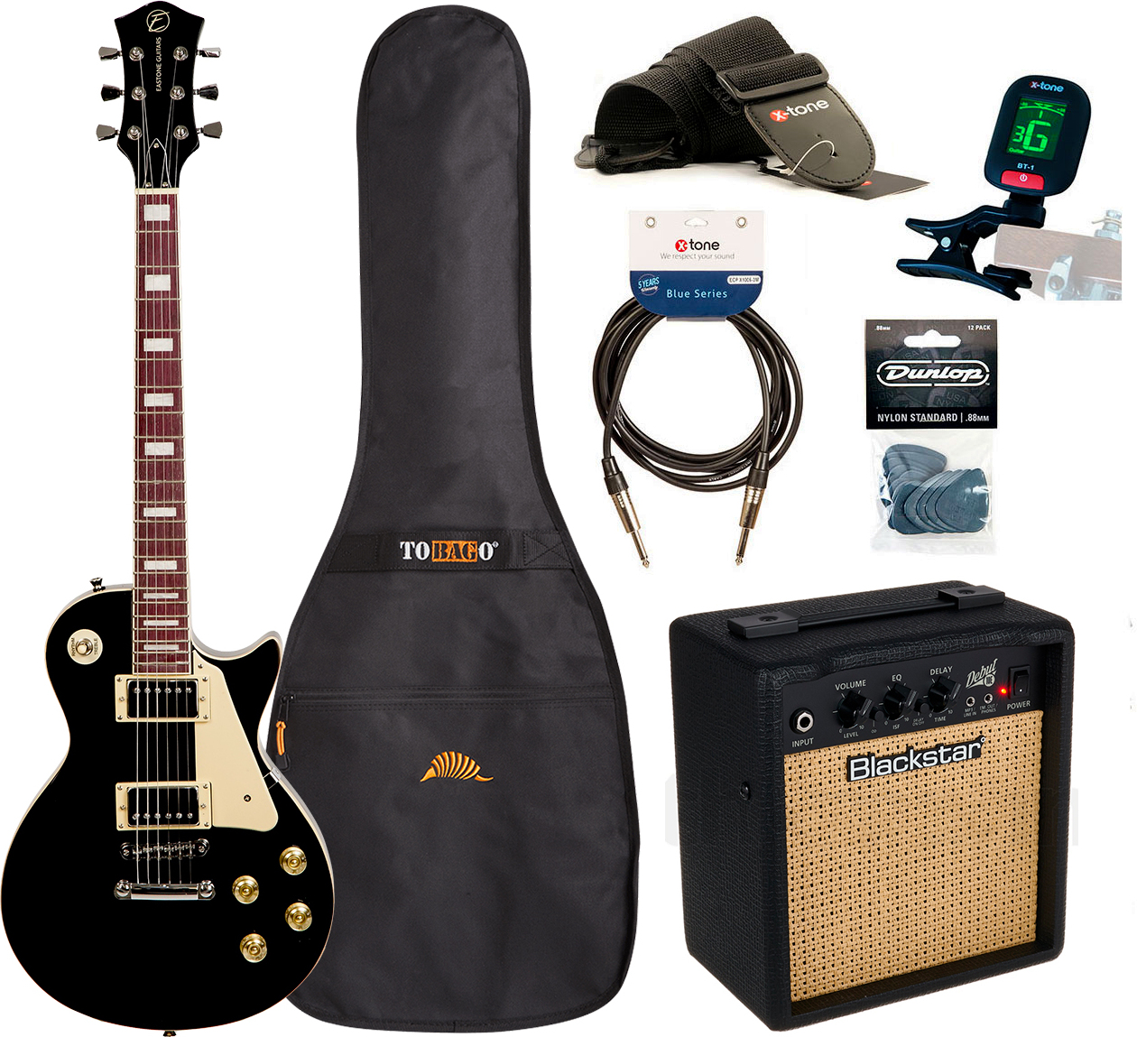 Eastone Lp100 +blackstar Debut 10 +cable +clip-on Tuner +mediators +housse +courroie - Black - E-Gitarre Set - Main picture