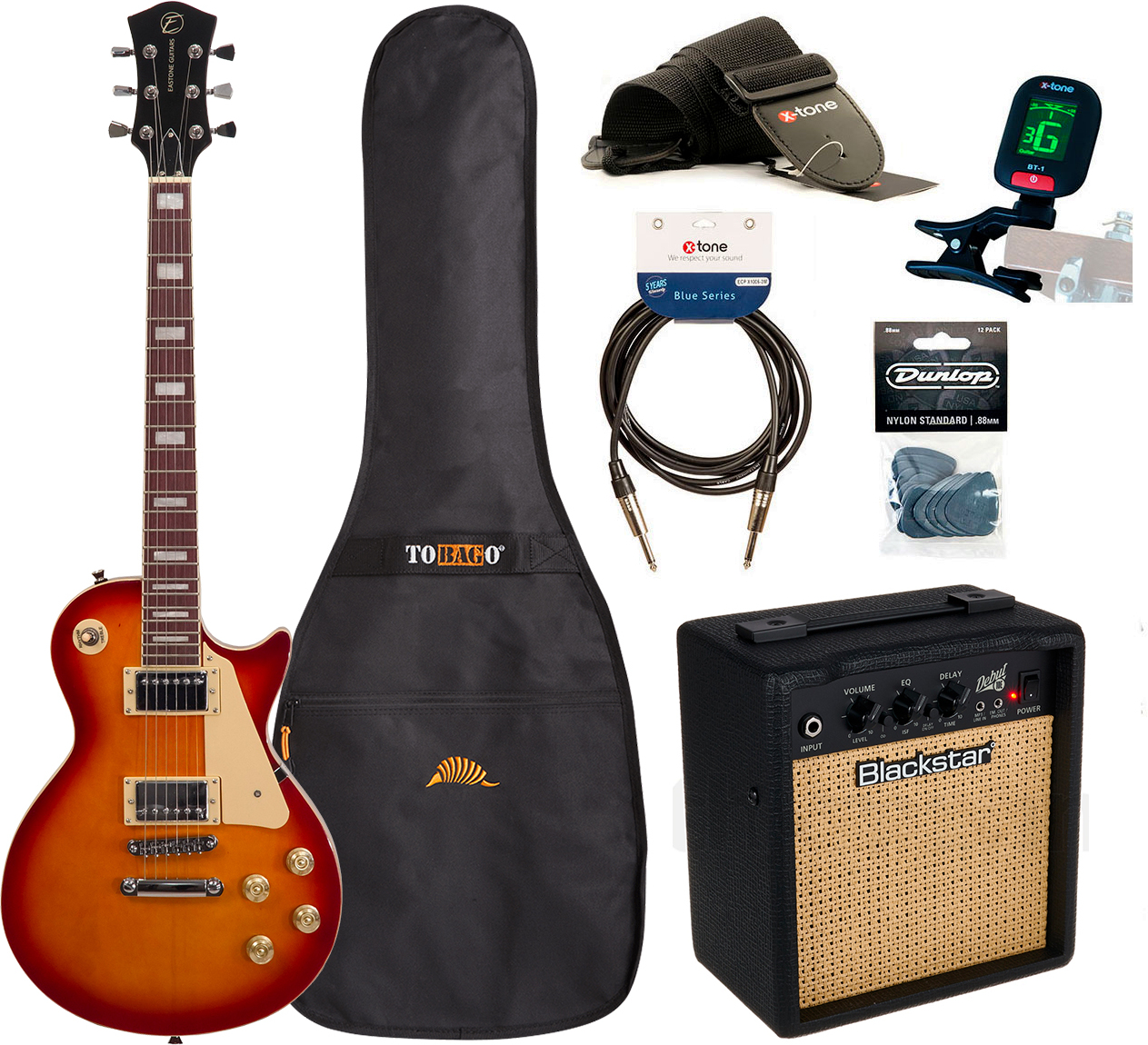 Eastone Lp100 +blackstar Debut 10 +cable +clip-on Tuner +mediators +housse +courroie - Cherry Sunburst - E-Gitarre Set - Main picture