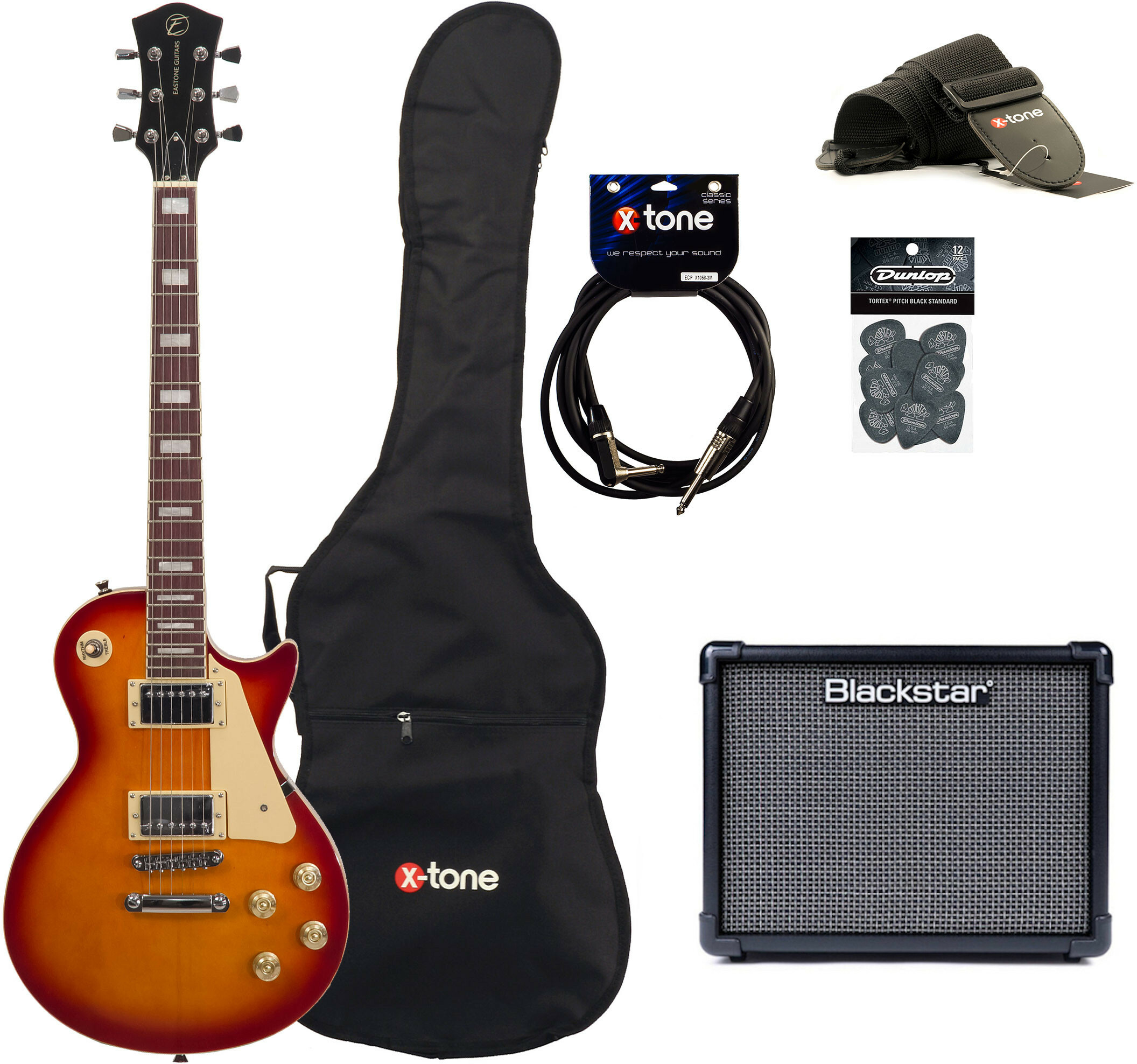 Eastone Lp100 +blackstar Id Core V3 10w +cable +housse +courroie +mediators - Cherry Sunburst - E-Gitarre Set - Main picture