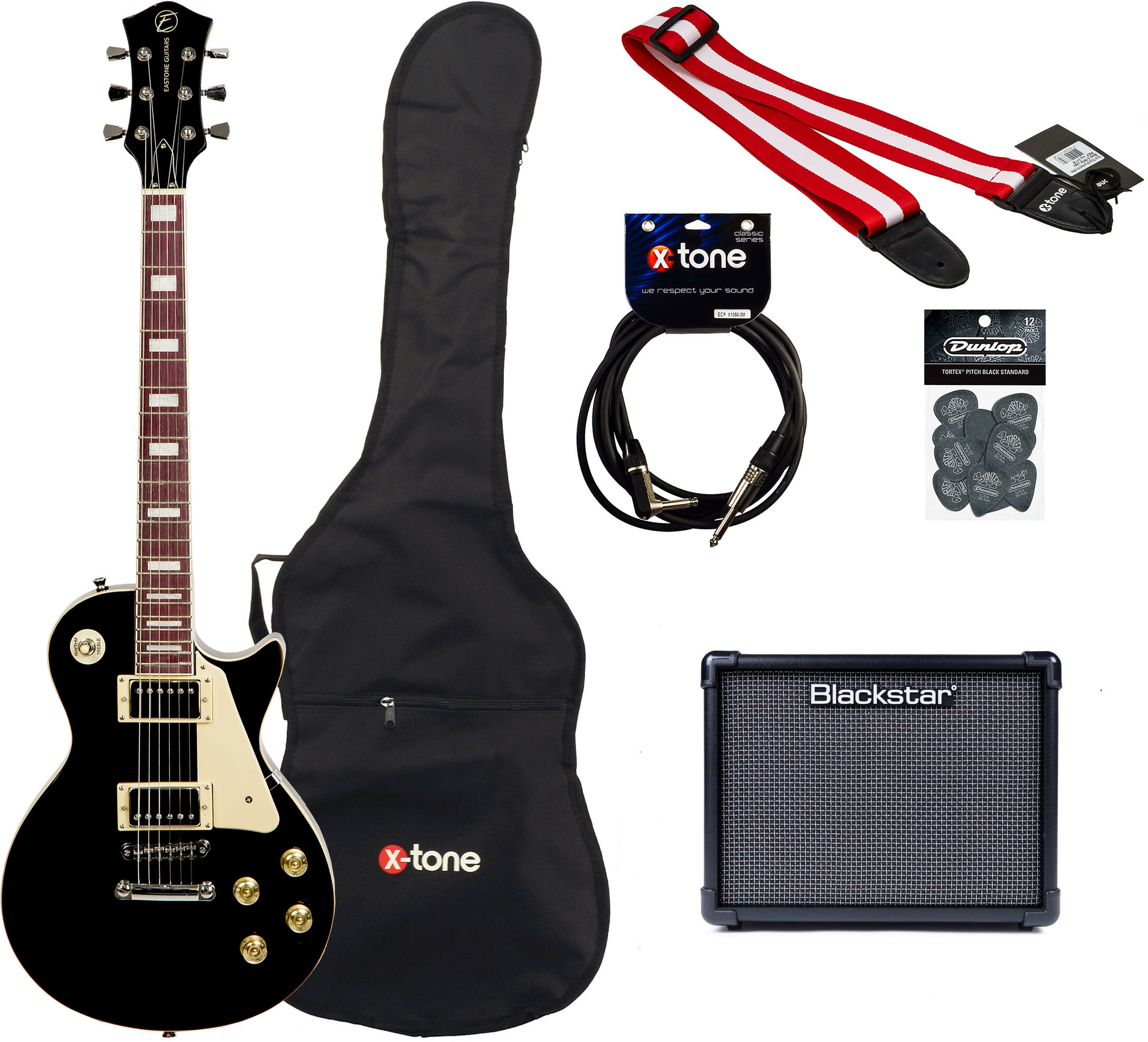 Eastone Lp100 +blackstar Id Core V3 10w +cable +mediators +housse - Black - E-Gitarre Set - Main picture