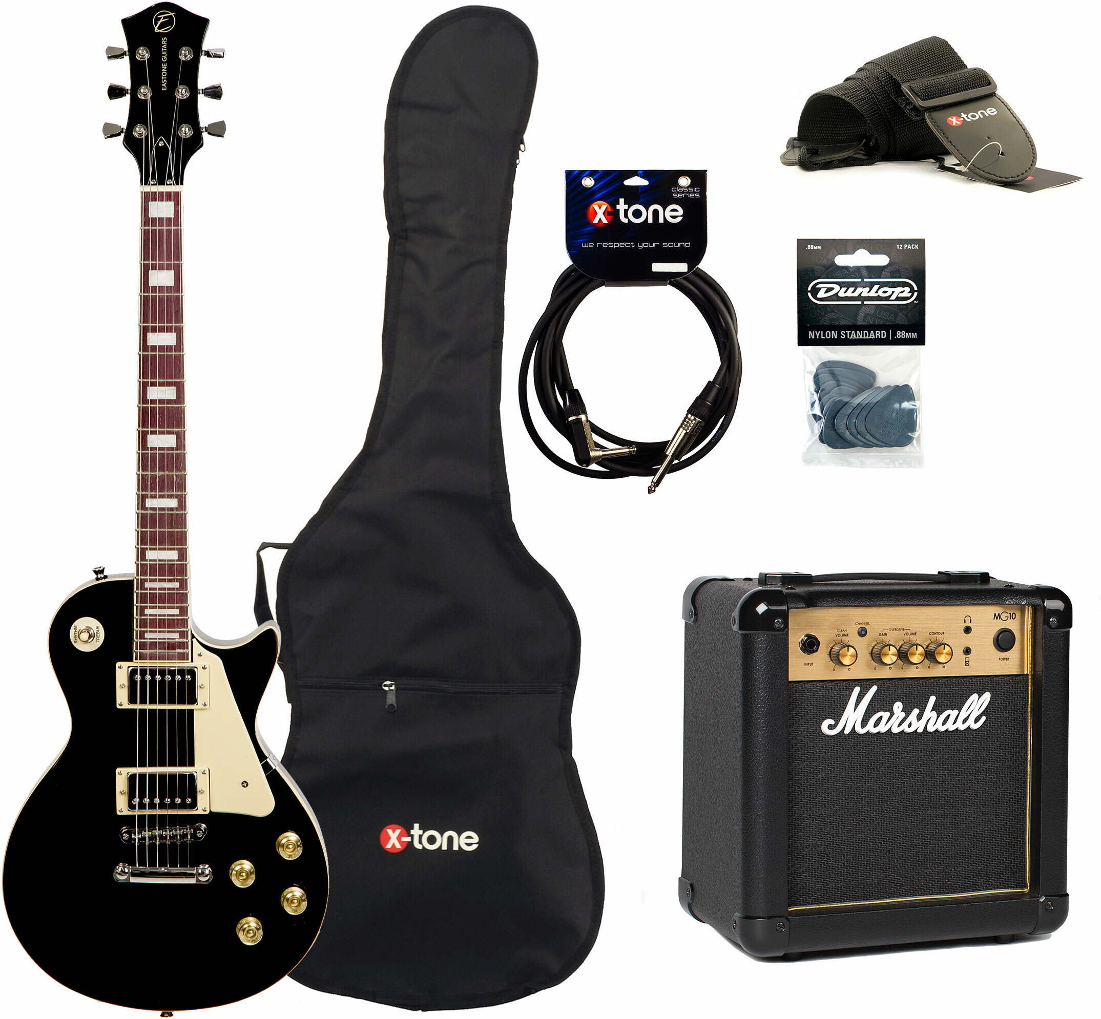Eastone Lp100 Blk +marshall Mg10 10w +cable +mediators +housse - Black - E-Gitarre Set - Main picture