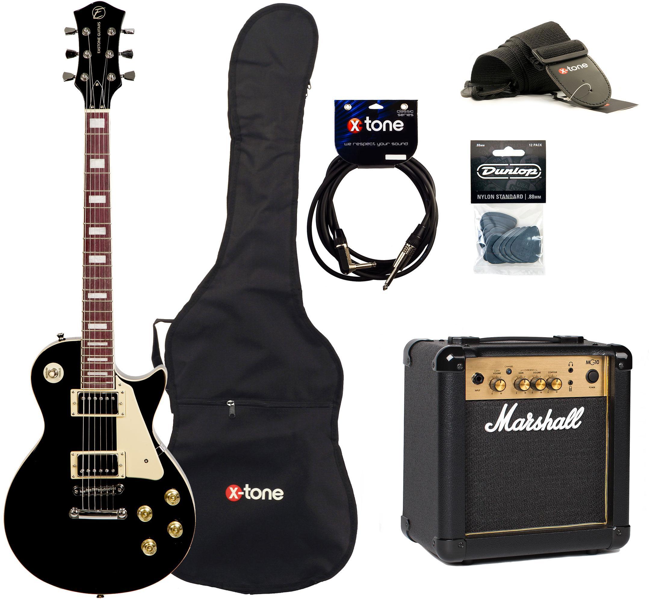 E-gitarre set Eastone LP100 BLK +MARSHALL MG10 10W +CABLE +MEDIATORS +HOUSSE - Black