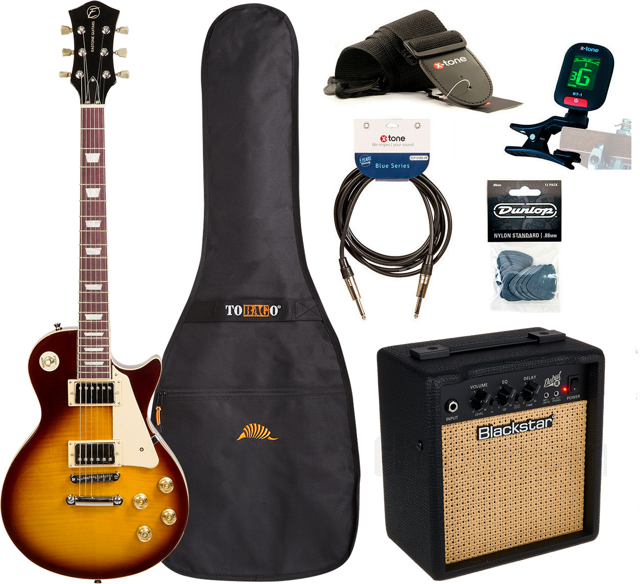Eastone Lp200 +blackstar Debut 10 +cable +clip-on Tuner +mediators +housse +courroie - Honey Sunburst - E-Gitarre Set - Main picture
