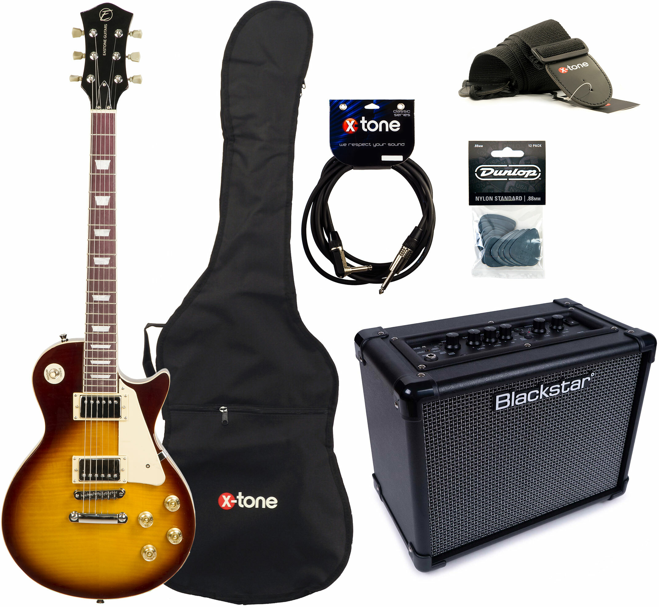 Eastone Lp200 +blackstar Id Core V3 10w +cable +mediators +housse - Honeyburst - E-Gitarre Set - Main picture