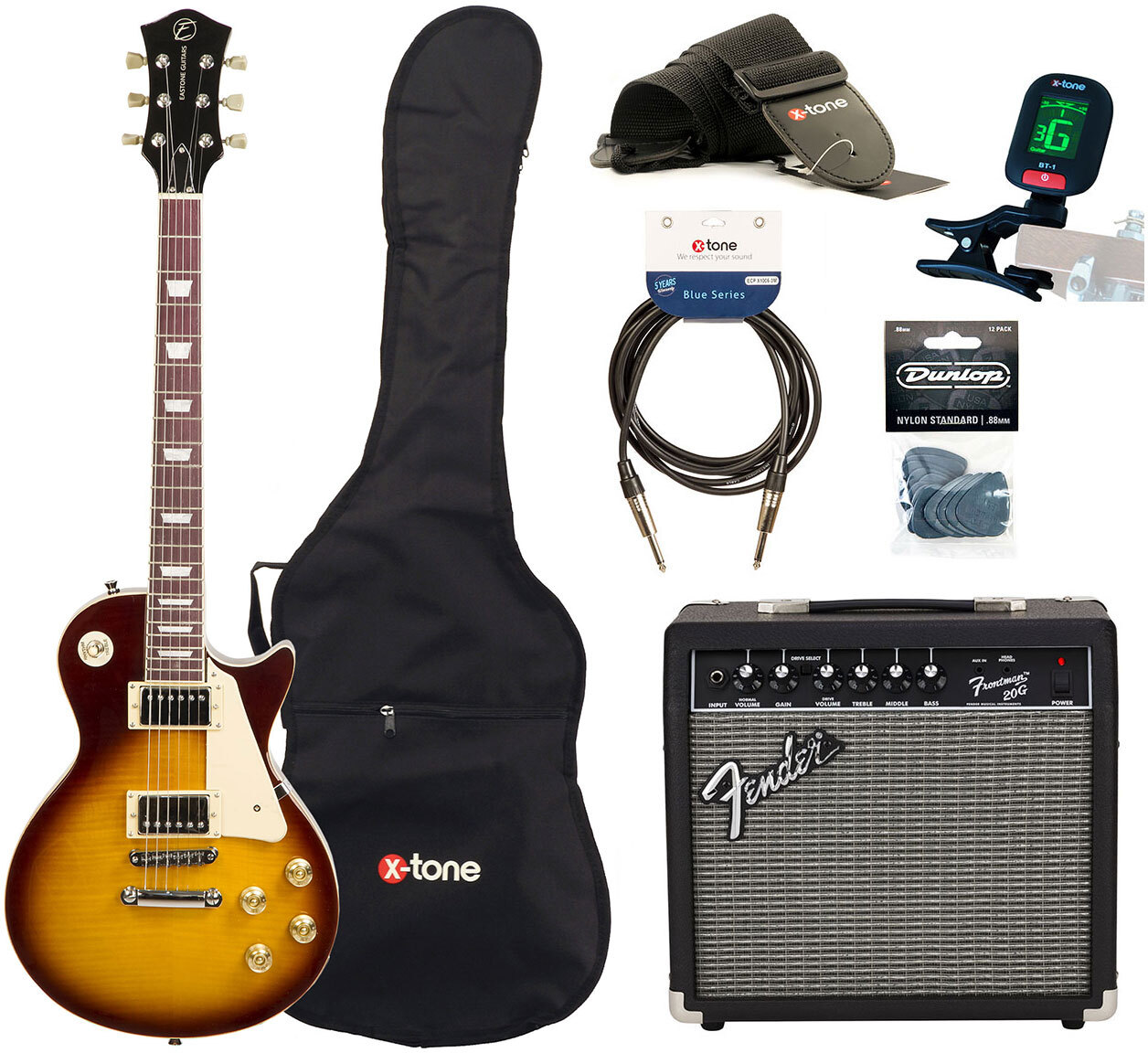 Eastone Lp200 +fender Frontman 20g +cable +clip-on Tuner +mediators +housse +courroie - Honey Sunburst - E-Gitarre Set - Main picture