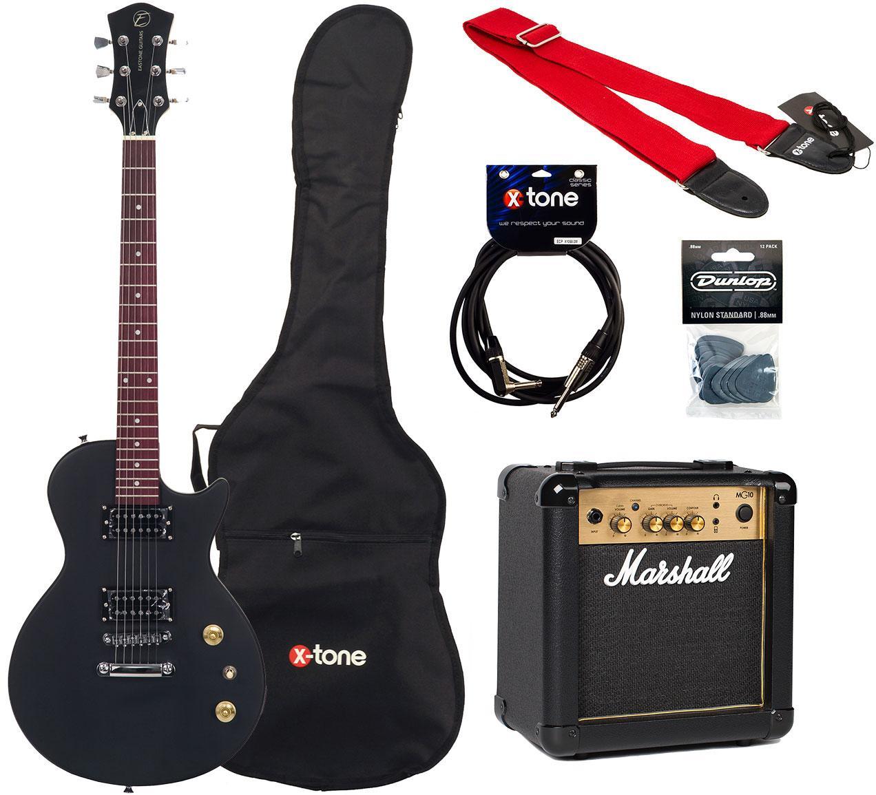 E-gitarre set Eastone LPL70 +Marshall MG10G +Accessories - Black satin