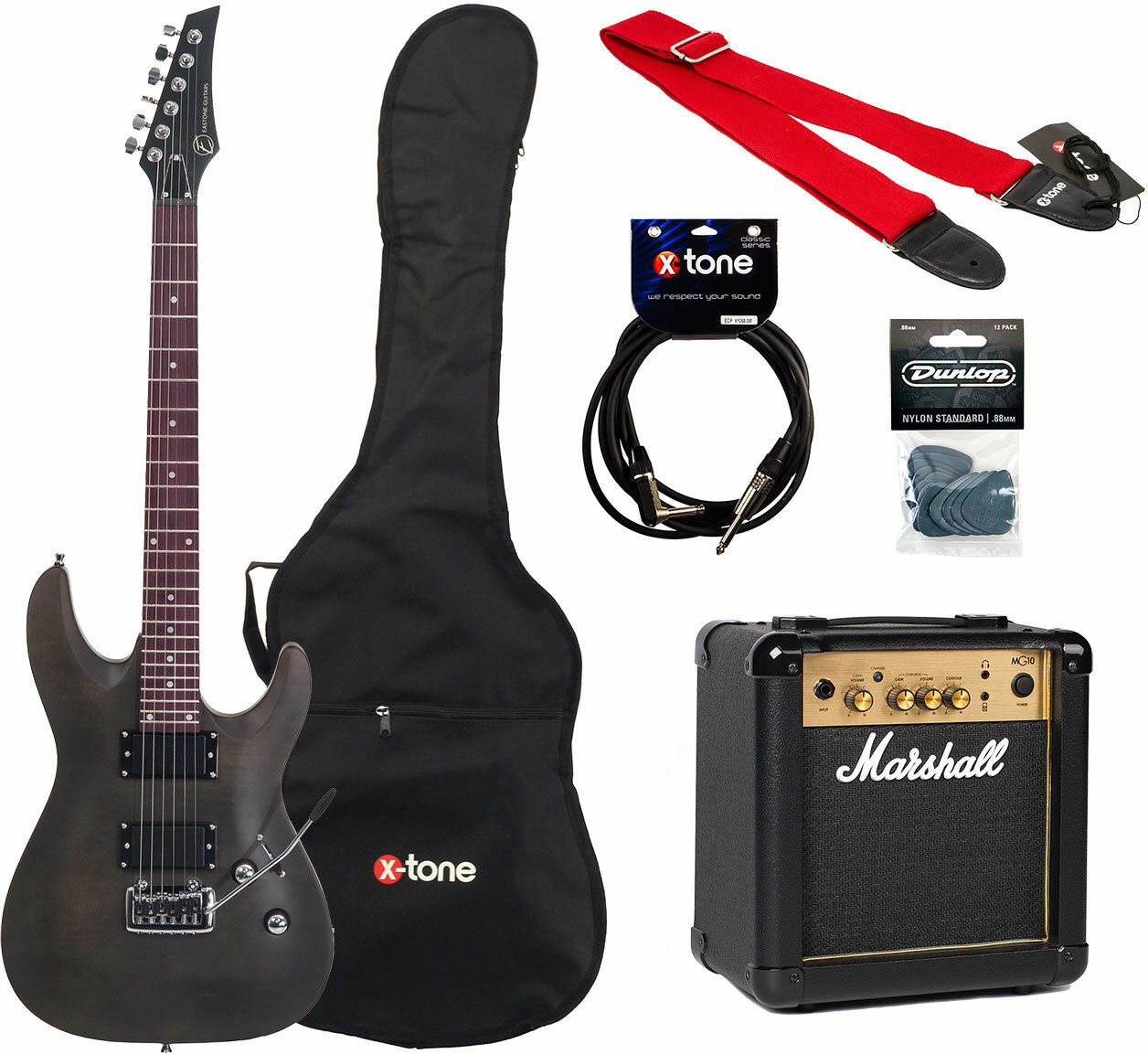 Eastone Metdc +marshall Mg10 +courroie +housse +cable +mediators - Black Satin - E-Gitarre Set - Main picture