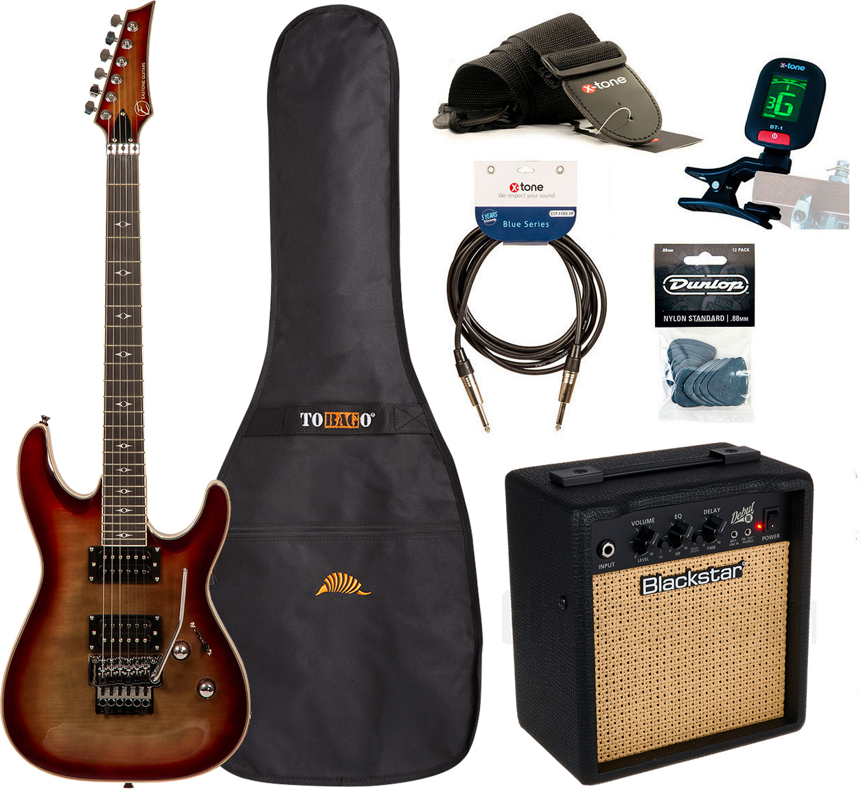 Eastone Metdc100 +blackstar Debut 10 +cable +clip-on Tuner +mediators +housse +courroie - Black Flames - E-Gitarre Set - Main picture