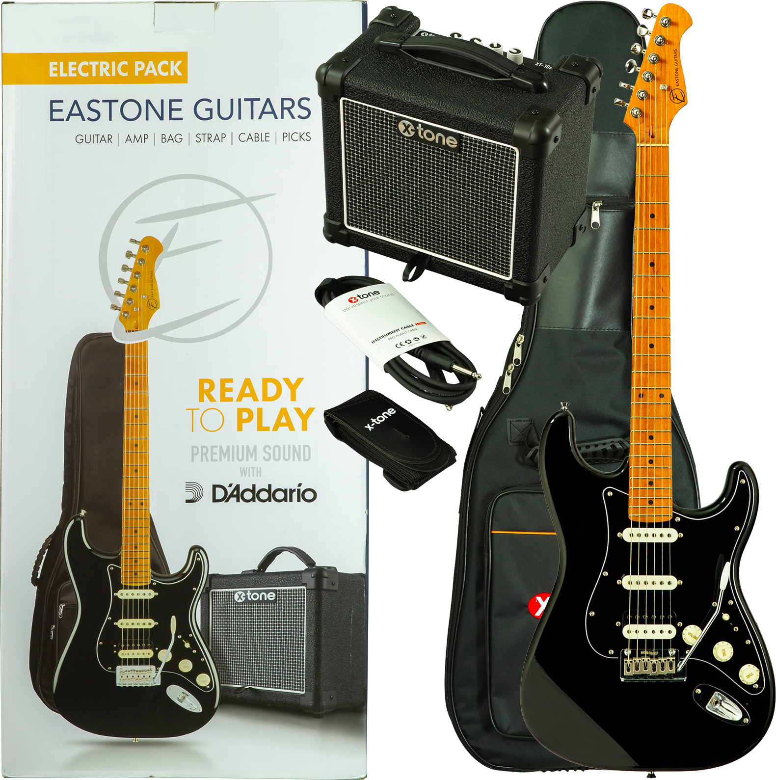 Eastone Pack St150r-blk-rw + X-tone Xt10s Combo - Black - E-Gitarre Set - Main picture