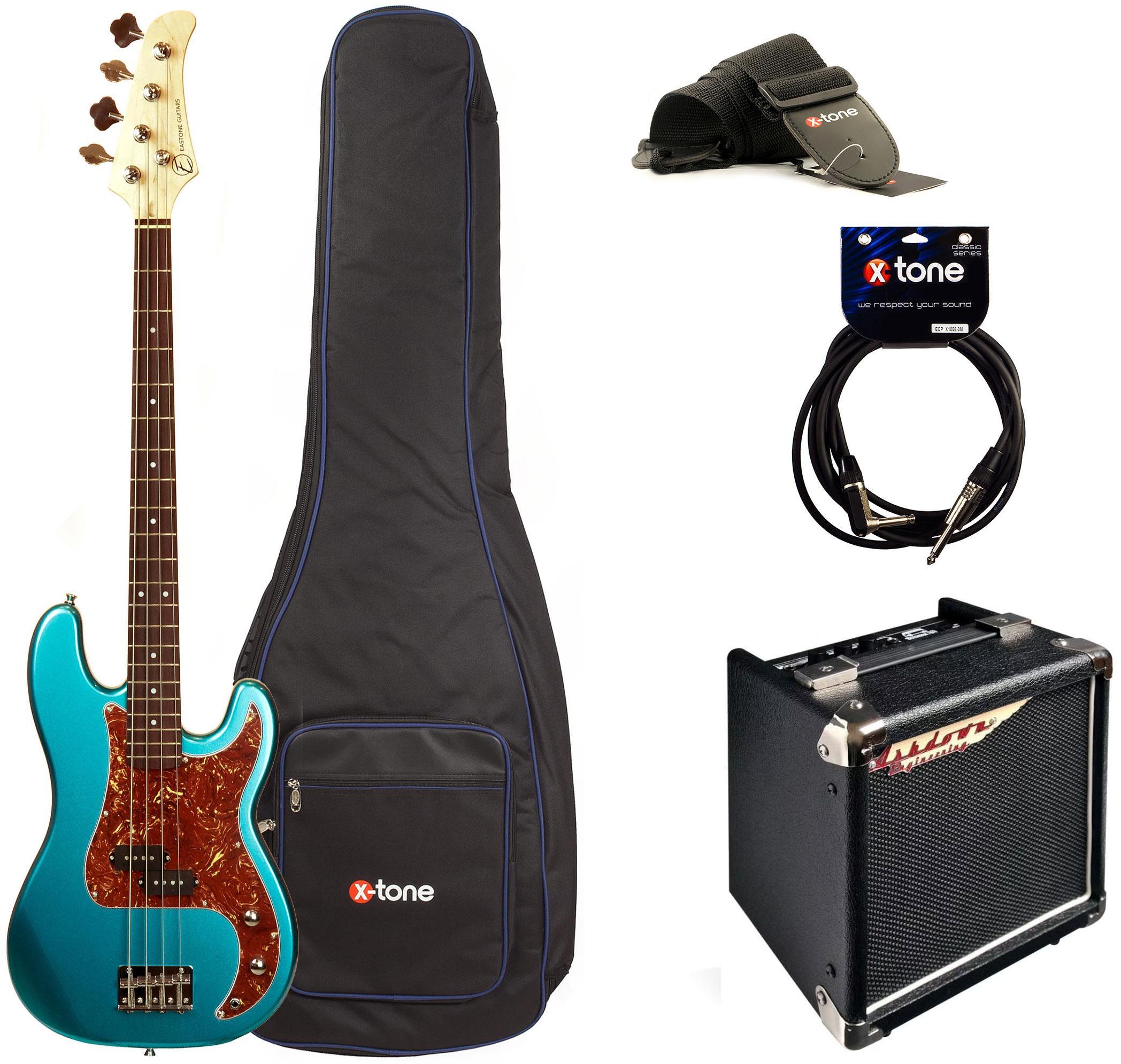 E-bass set Eastone PRB +Ashdown Studio Tour Bus +Accessoires - Metallic light blue