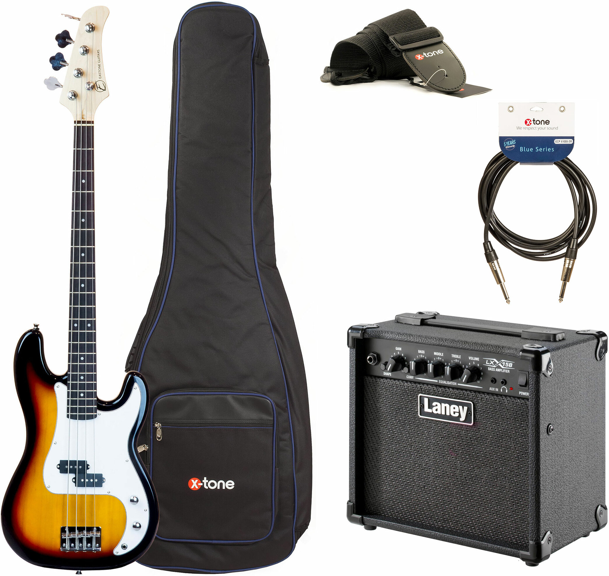 Eastone Prb +laney Lx15b +cable +housse +courroie - 3 Tone Sunburst - E-Bass Set - Main picture