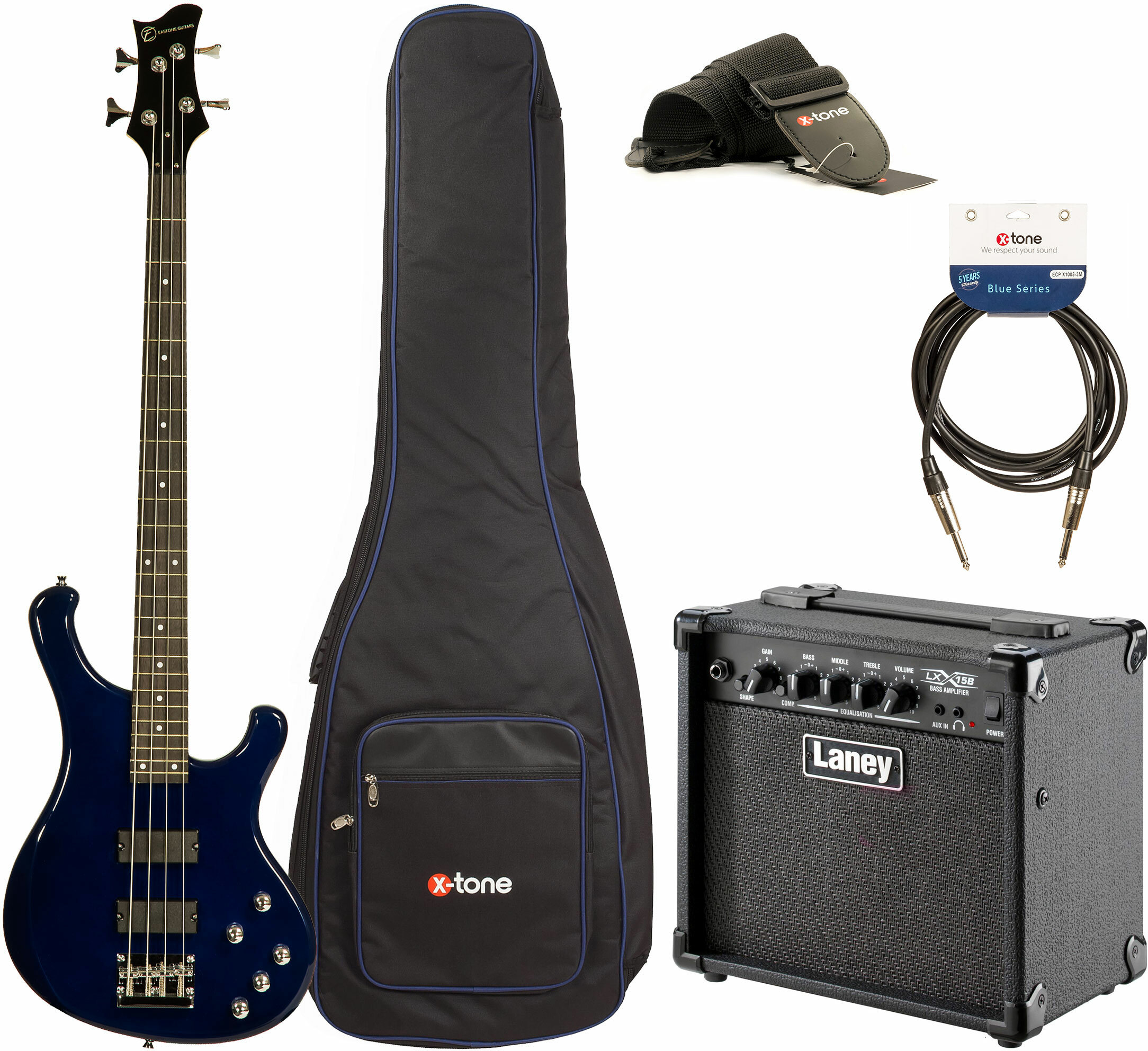 Eastone Rb Active +laney Lx15b +cable +housse +courroie - Blue - E-Bass Set - Main picture
