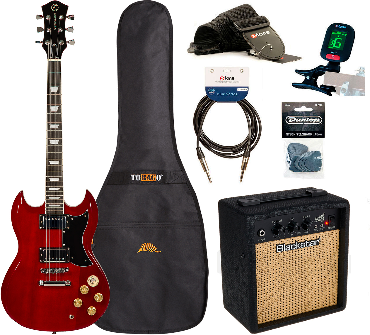 Eastone Sdc70 +blackstar Debut 10 +cable +clip-on Tuner +mediators +housse +courroie - Red - E-Gitarre Set - Main picture