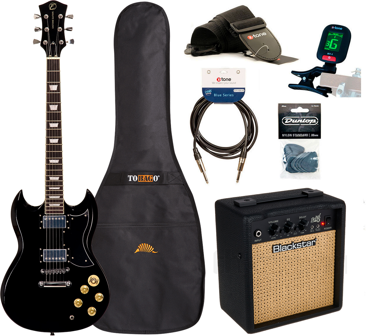 Eastone Sdc70 +blackstar Debut 10 +cable +clip-on Tuner +mediators +housse +courroie - Black - E-Gitarre Set - Main picture