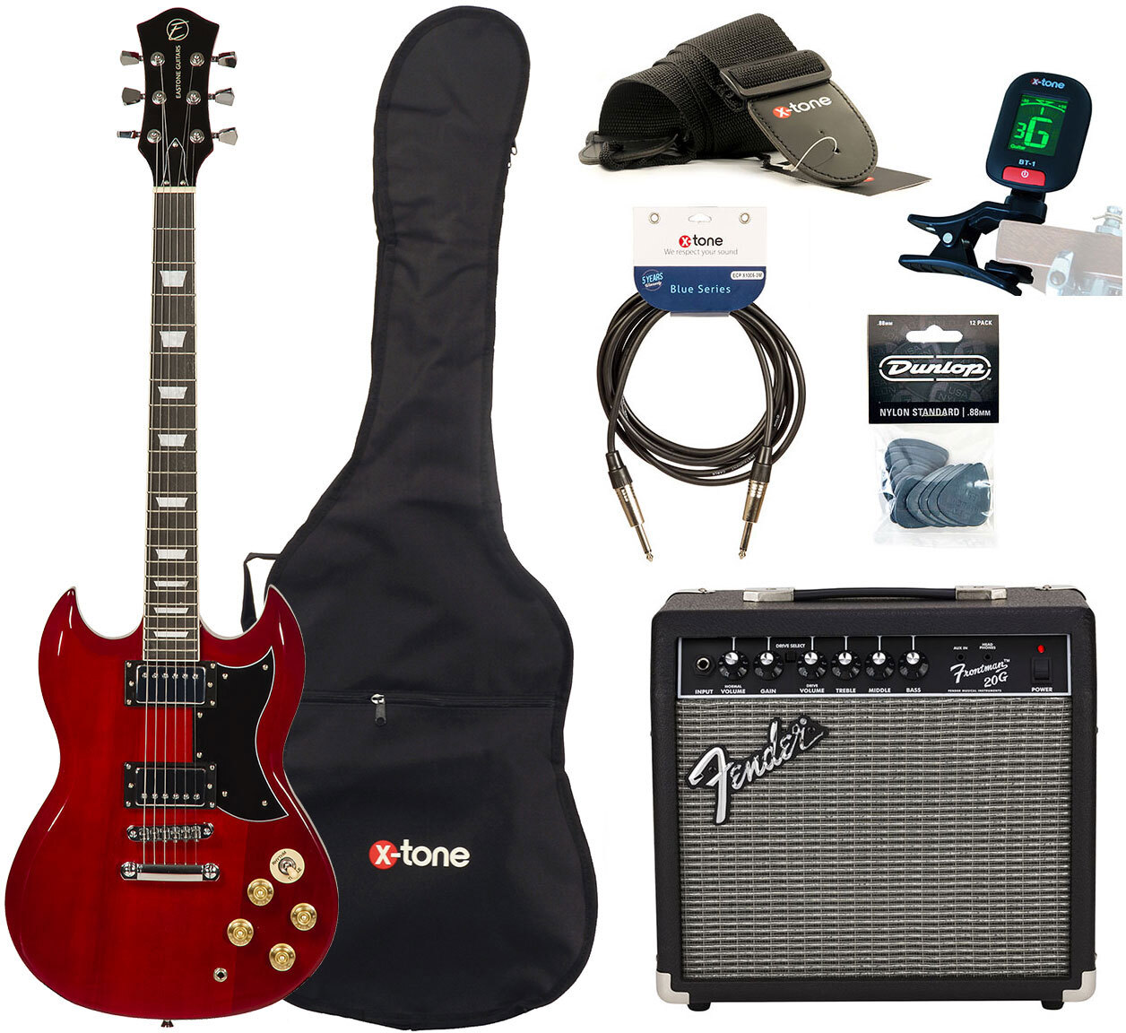 Eastone Sdc70 +fender Frontman 20g +cable +clip-on Tuner +mediators +housse +courroie - Red - E-Gitarre Set - Main picture
