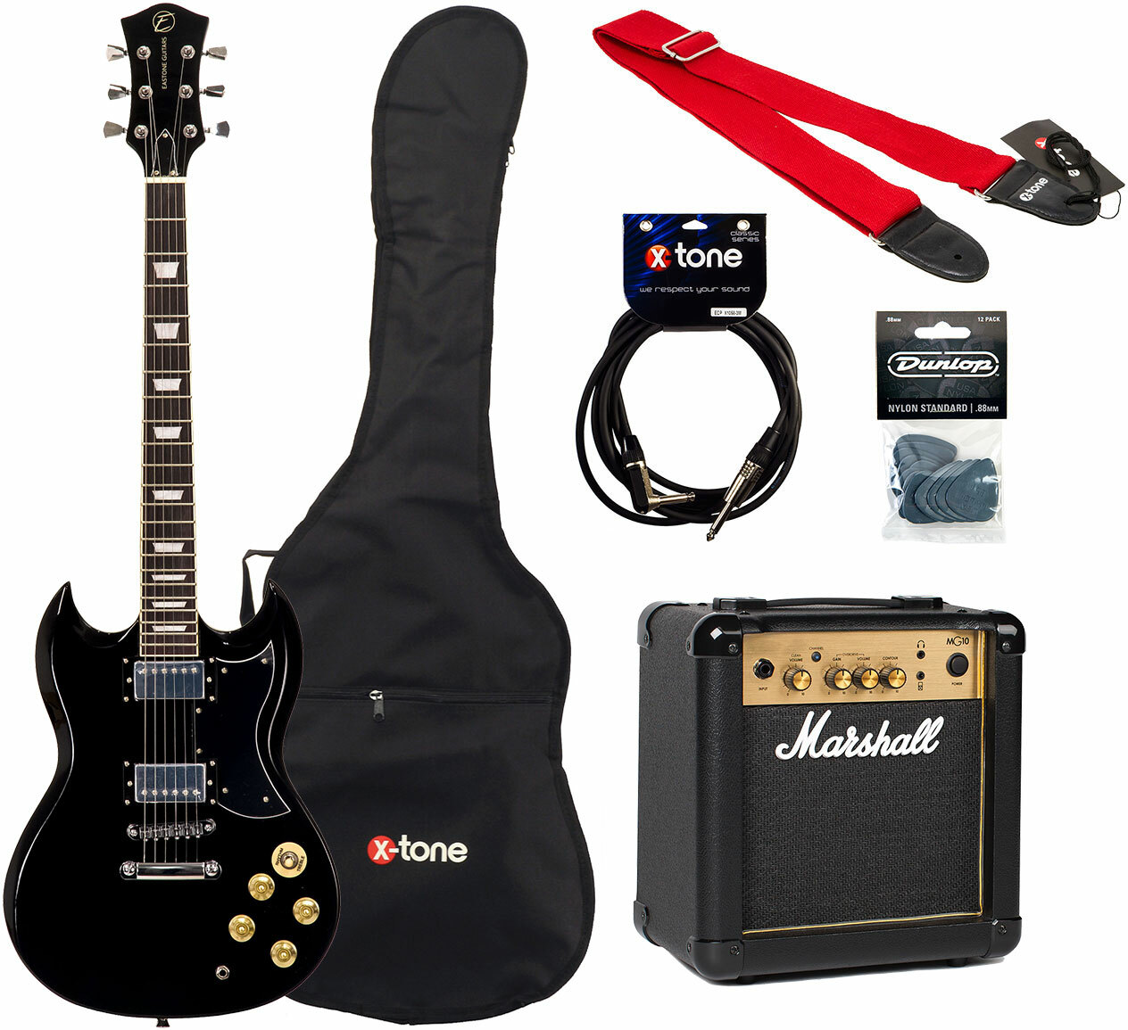Eastone Sdc70 +marshall Mg10g Gold +cable +housse +courroie +mediators - Black - E-Gitarre Set - Main picture