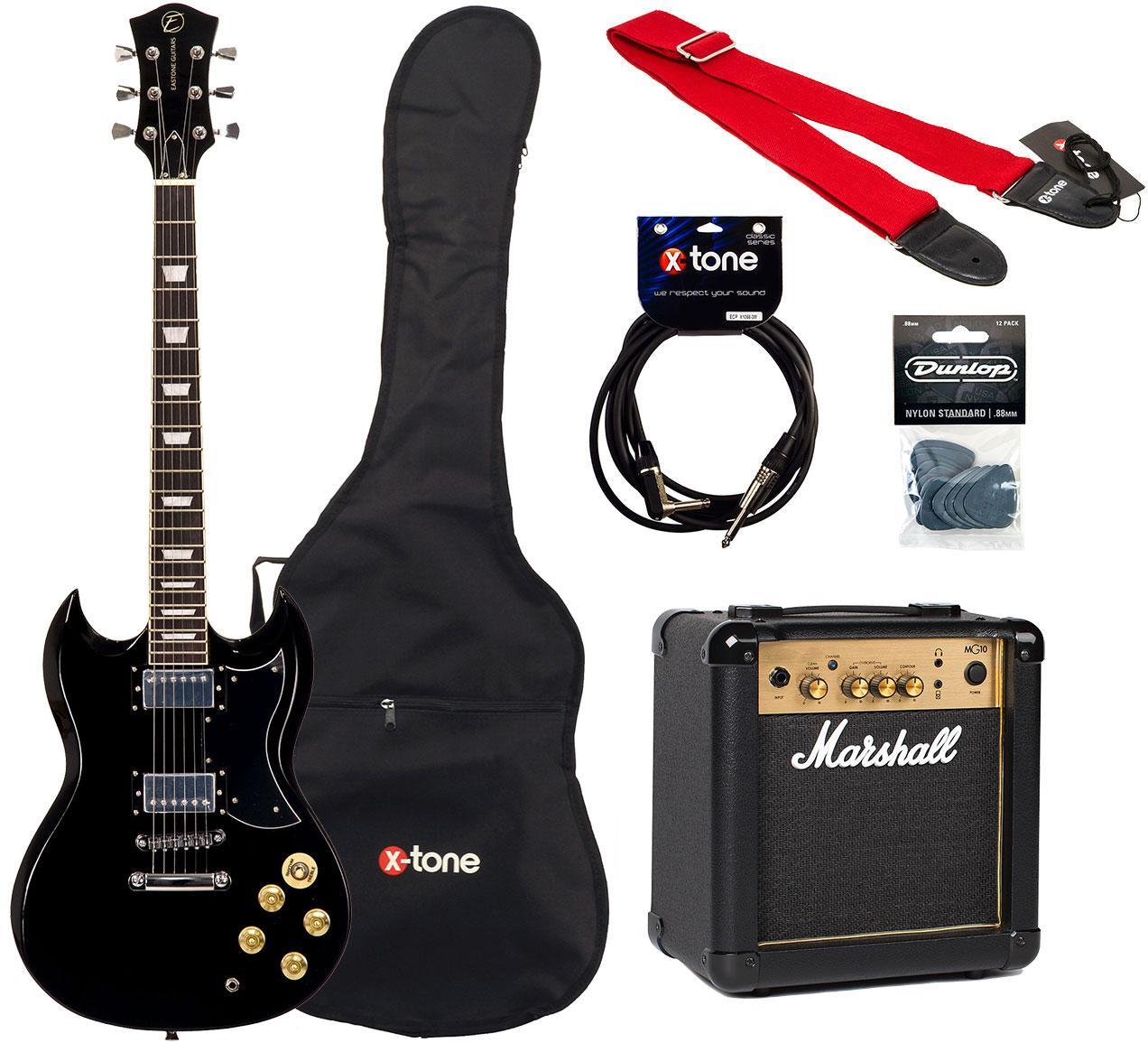 E-gitarre set Eastone SDC70 +Marshall MG10G Gold +Accessoires - Black