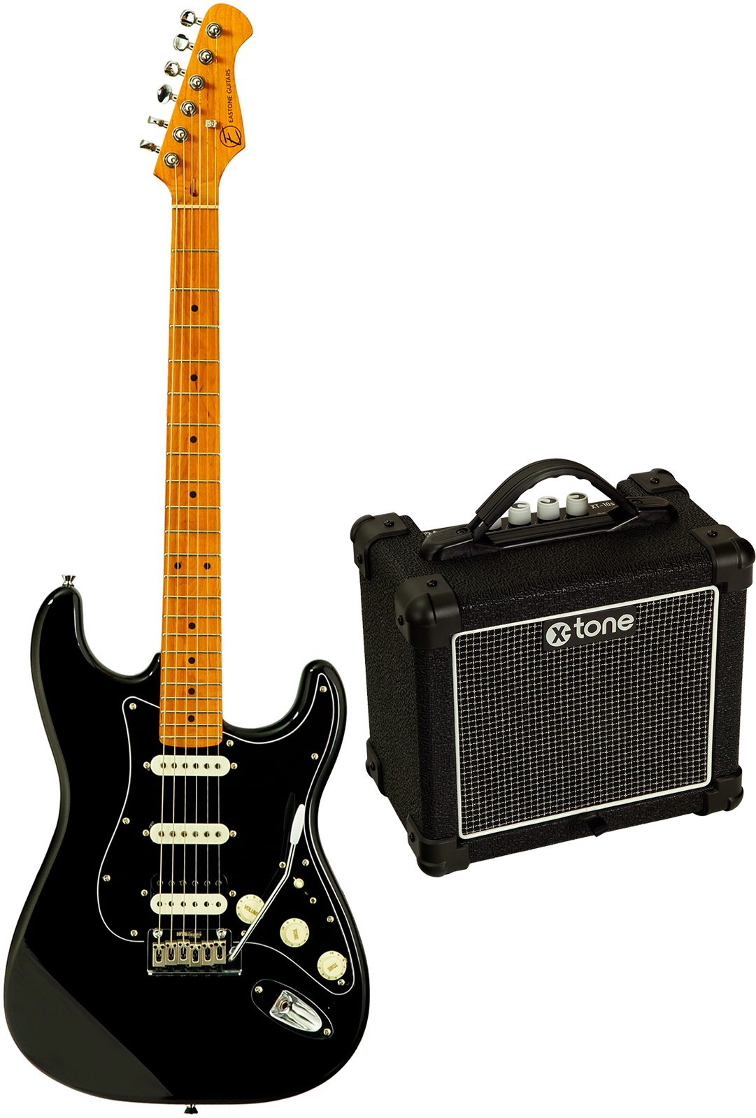 Eastone St150r-blk-rw + X-tone Xt10s Combo - Black - E-Gitarre Set - Main picture