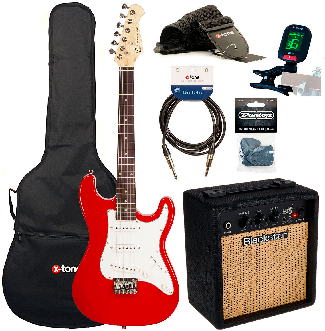 Eastone Str Mini +blackstar Debut 10 +cable +clip-on Tuner +mediators +housse +courroie - Red - E-Gitarre Set - Main picture