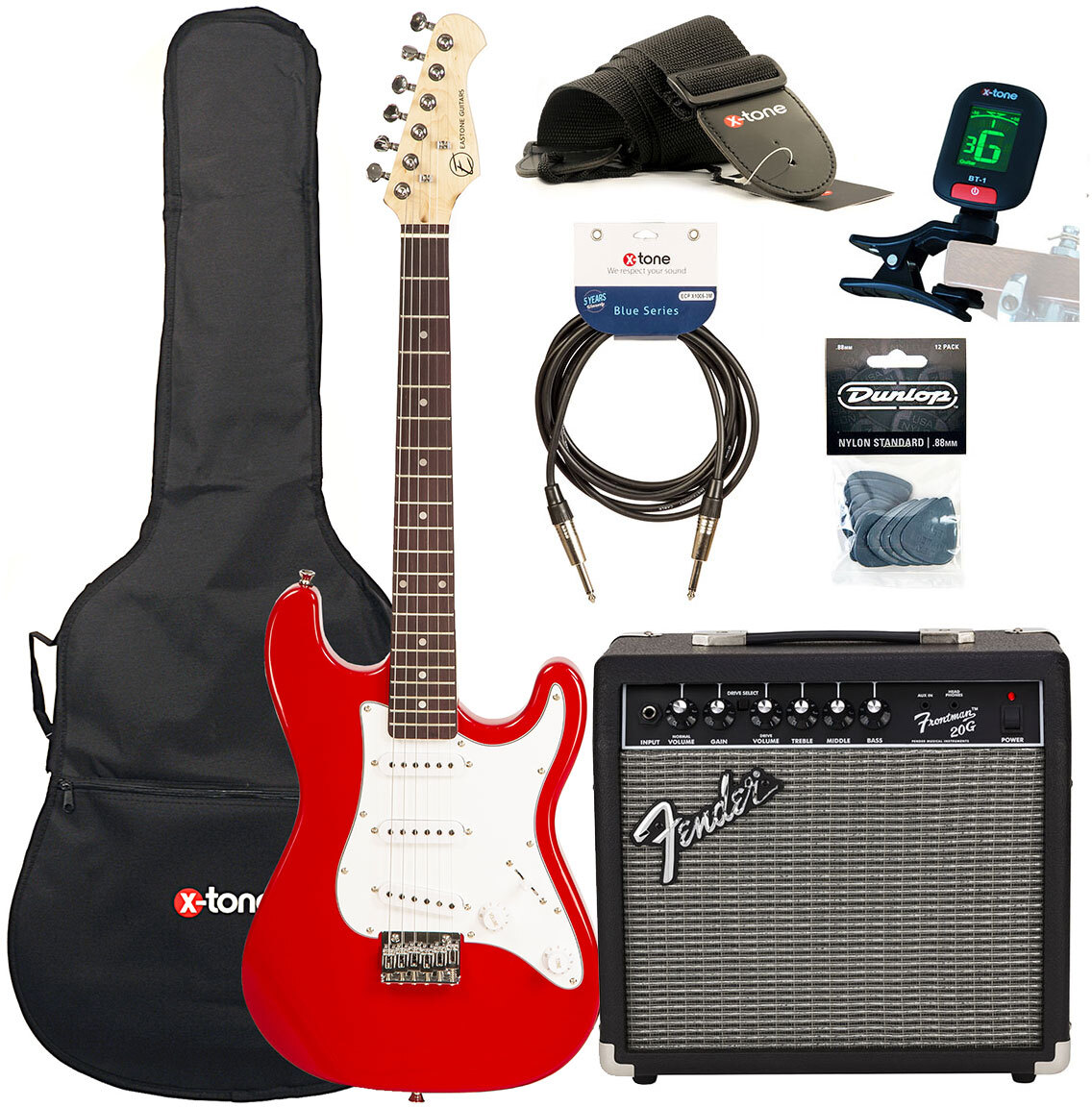 Eastone Str Mini +fender Frontman 20g +cable +clip-on Tuner +mediators +housse +courroie - Red - E-Gitarre Set - Main picture