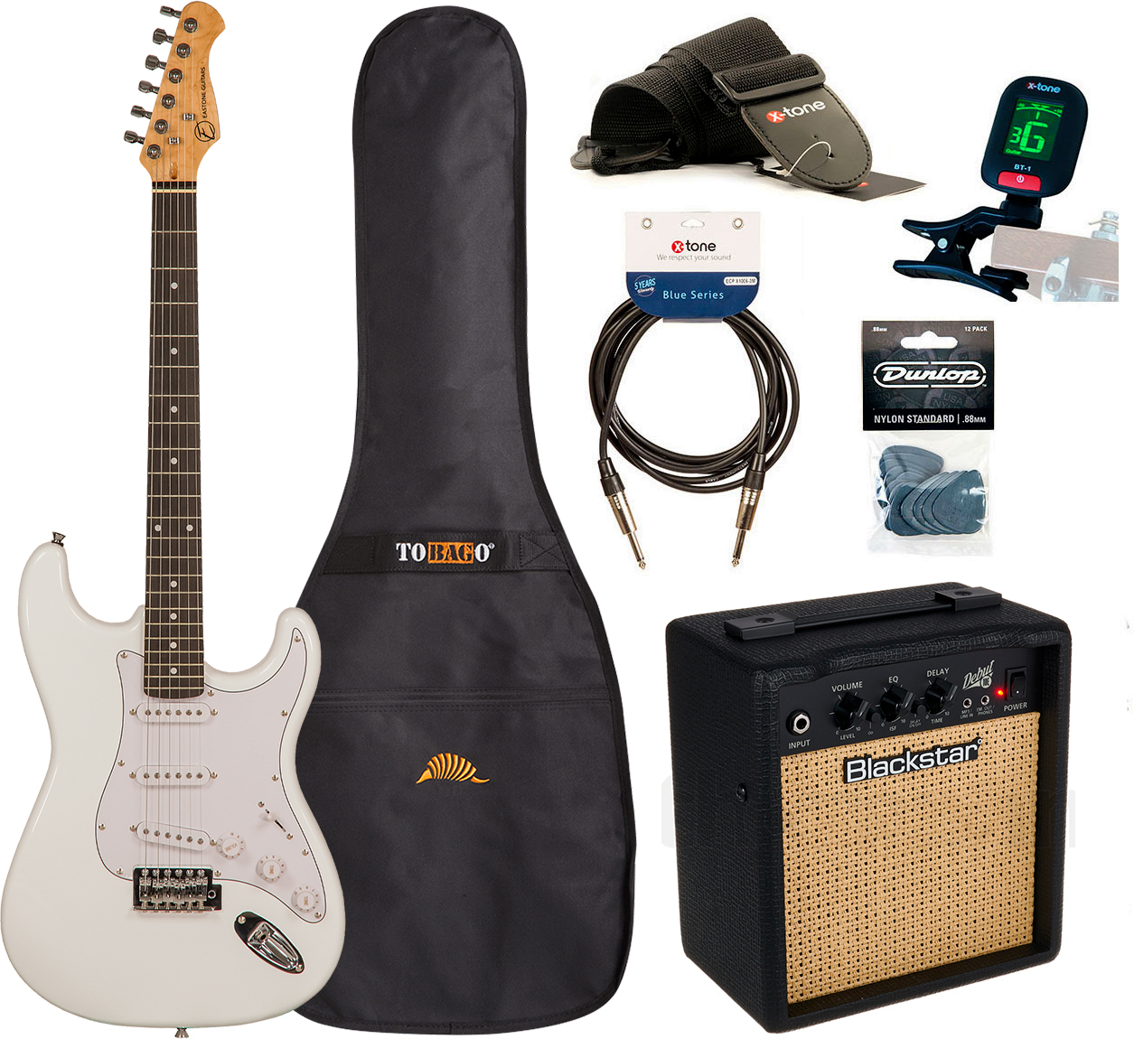 Eastone Str70 +blackstar Debut 10 +cable +clip-on Tuner +mediators +housse +courroie - Olympic White - E-Gitarre Set - Main picture