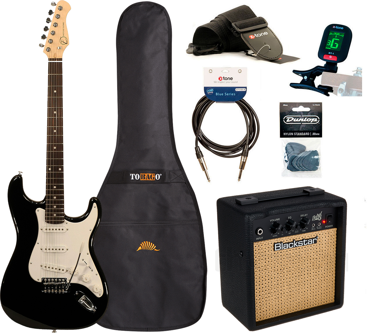 Eastone Str70 +blackstar Debut 10 +cable +clip-on Tuner +mediators +housse +courroie - Black - E-Gitarre Set - Main picture