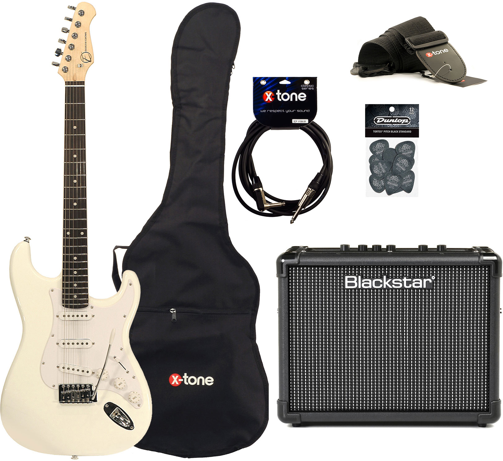 Eastone Str70 +blackstar Id Core Stereo 10 V3 +cable +housse +courroie +mediators - White - E-Gitarre Set - Main picture