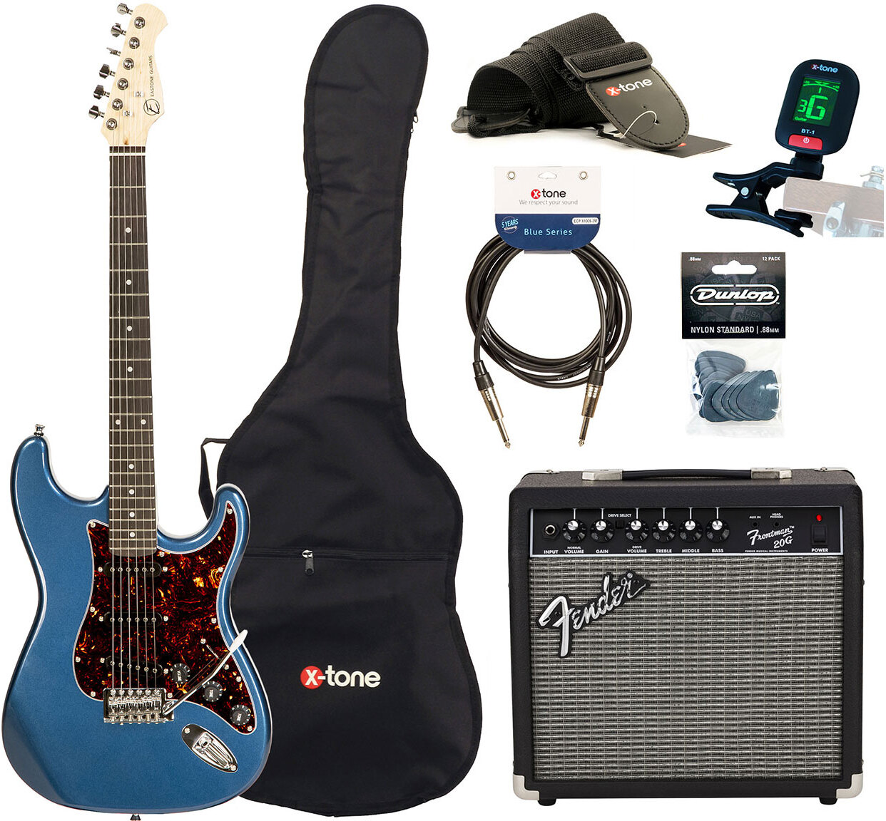 Eastone Str70 +fender Frontman 20g +cable +clip-on Tuner +mediators +housse +courroie - Purple Blue - E-Gitarre Set - Main picture