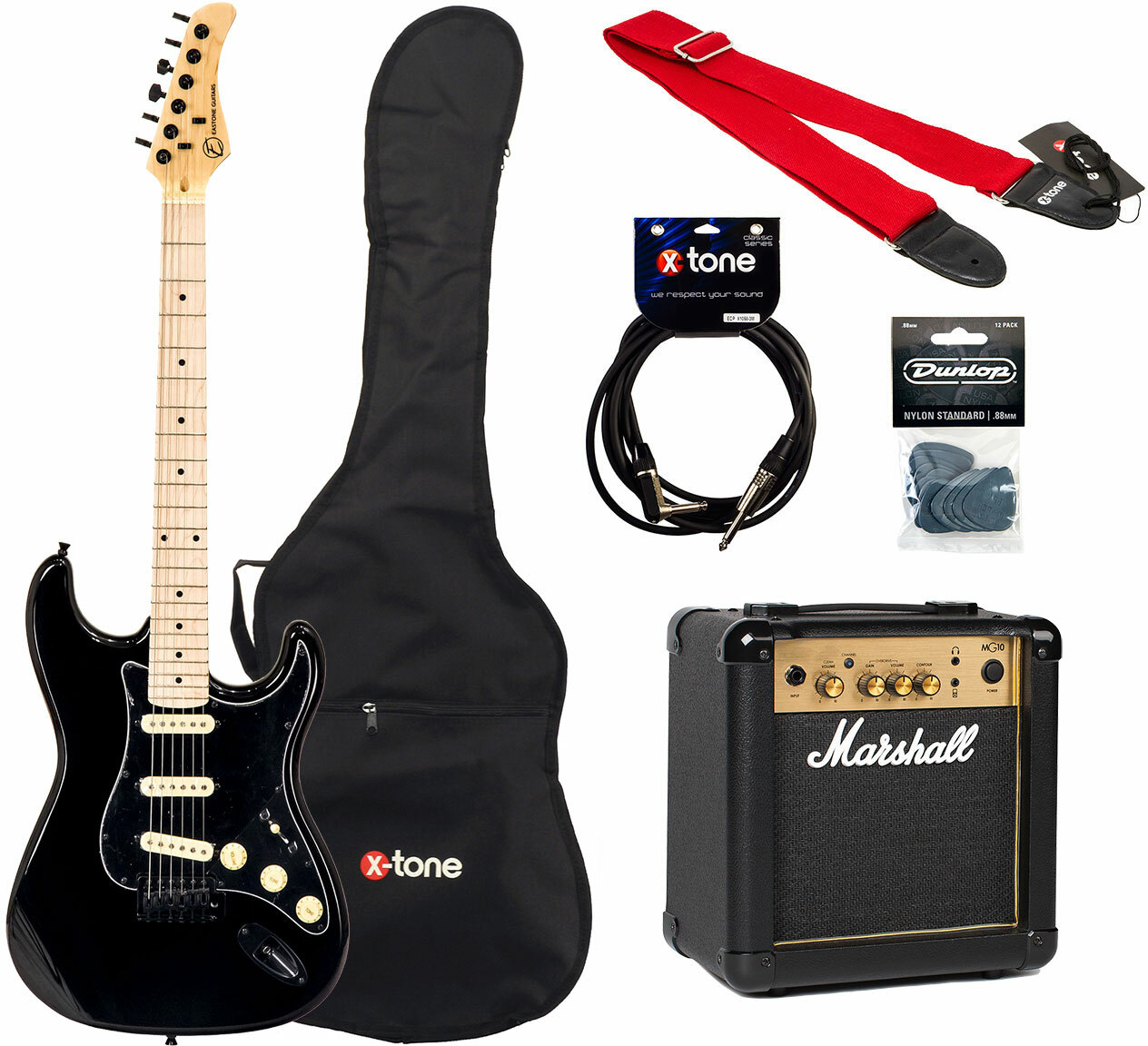 Eastone Str70 Gil +marshall Mg10 +housse +courroie +cable +mediators - Black - E-Gitarre Set - Main picture