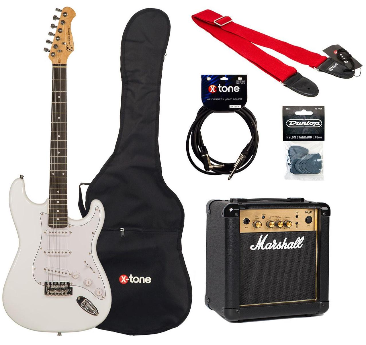 E-gitarre set Eastone STR70 +Marshall MG10G +Accessories - Olympic white