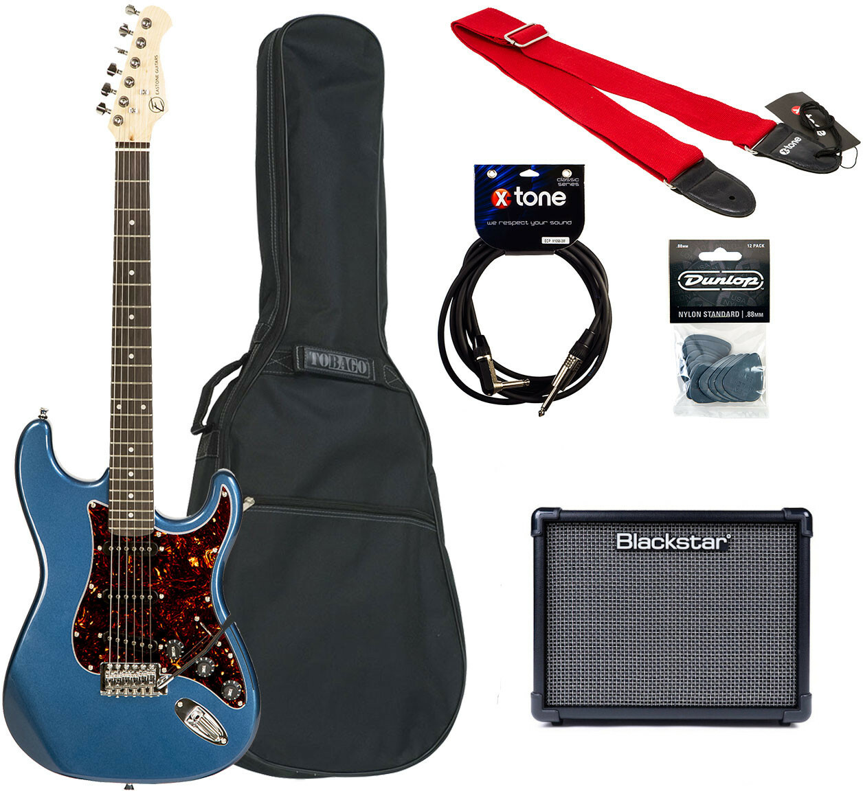 Eastone Str70t + Blackstar Id Core V3 10w +courroie +housse +cable +mediators - Lake Placid Blue - E-Gitarre Set - Main picture