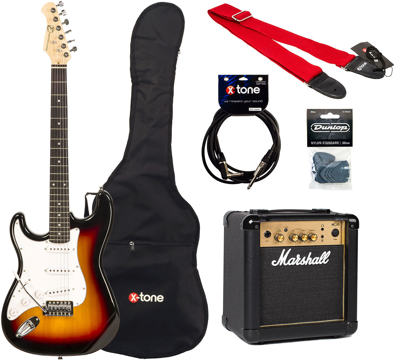 Eastone Str70t Lh Gaucher +marshall Mg10 10w +cable +mediators +housse - Sunburst - E-Gitarre Set - Main picture