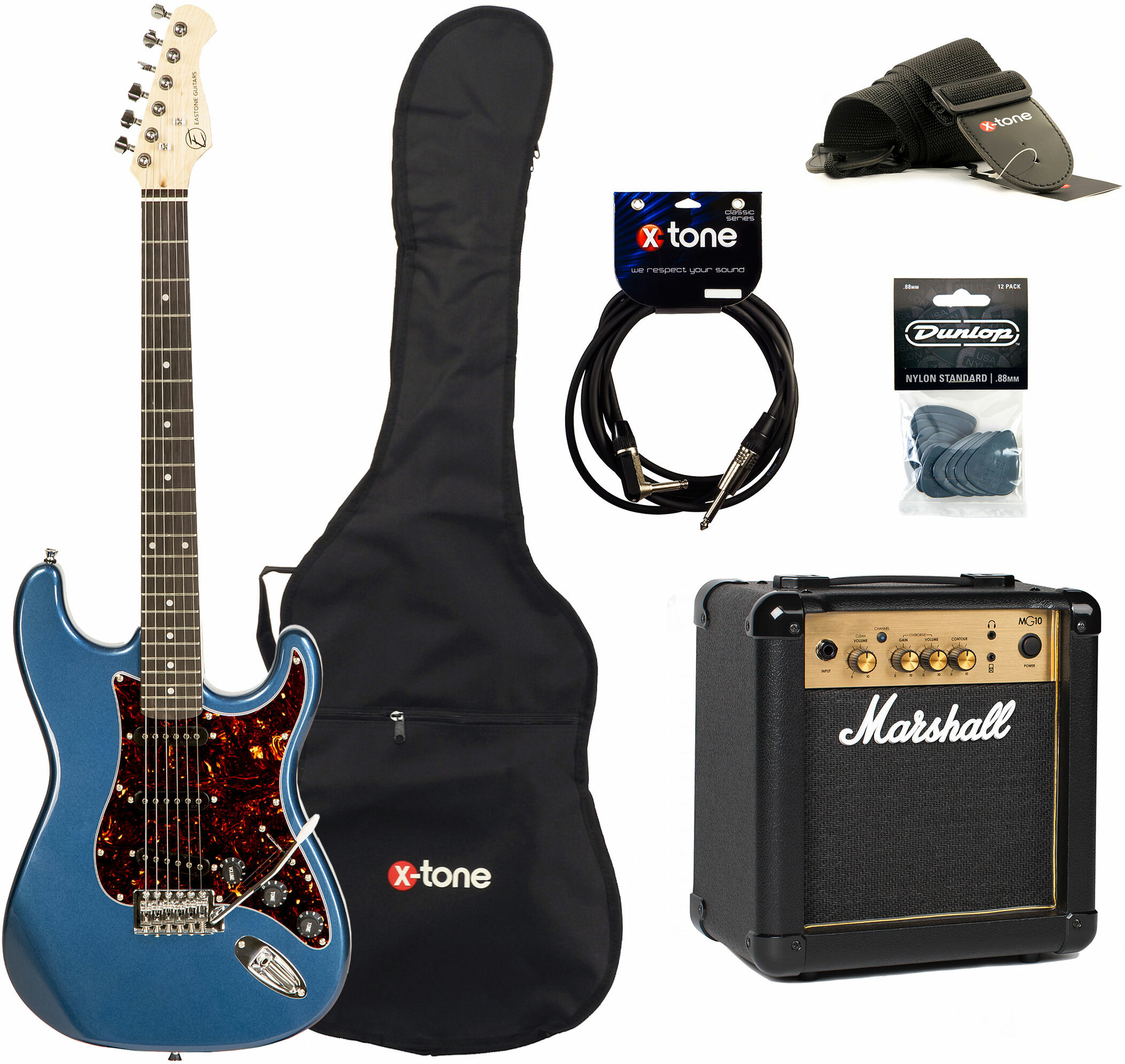 Eastone Str70t Lpb +marshall Mg10 10w +cable +mediators +housse - Lake Placid Blue - E-Gitarre Set - Main picture