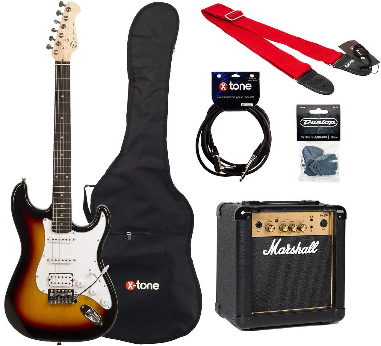 E-gitarre set Eastone STR80T HSS +Marshall MG10G +Accessories - Sunburst